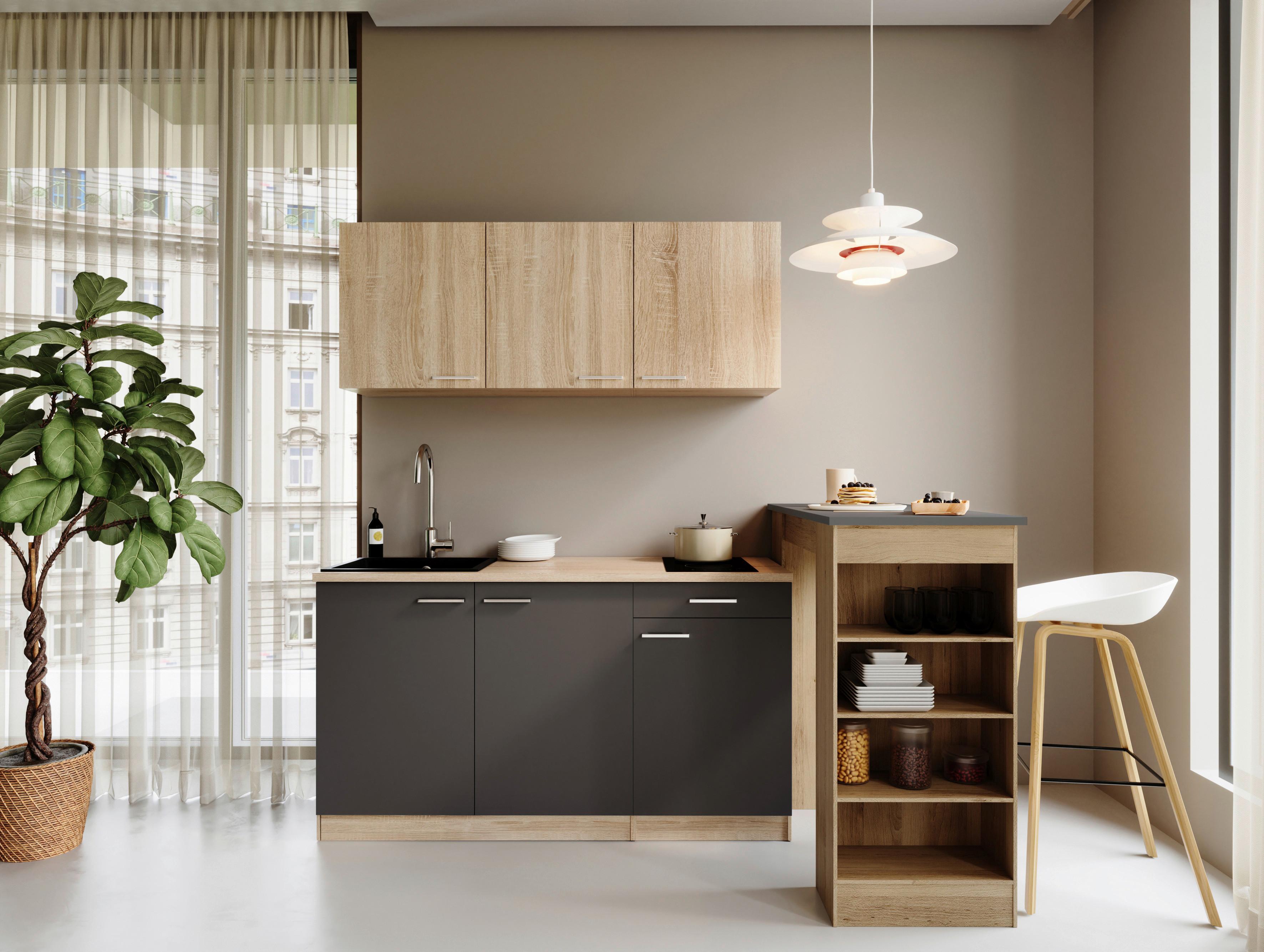 MINIKÜCHE Grau/Eichefarben B: 150cm - Eichefarben/Grau, Design, Holzwerkstoff (150cm) - Respekta