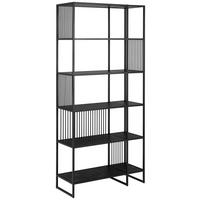 Regál STRINGTON - čierna, Design, kov/kompozitné drevo (85/185/35cm) - MID.YOU