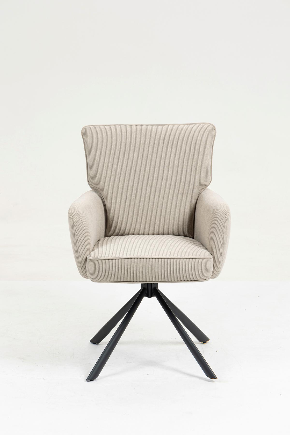 Armlehnstuhl Mila Cord Creme Sitzfl. 180° drehbar, B: 60cm - Beige/Schwarz, KONVENTIONELL, Textil/Metall (60/95/67cm)