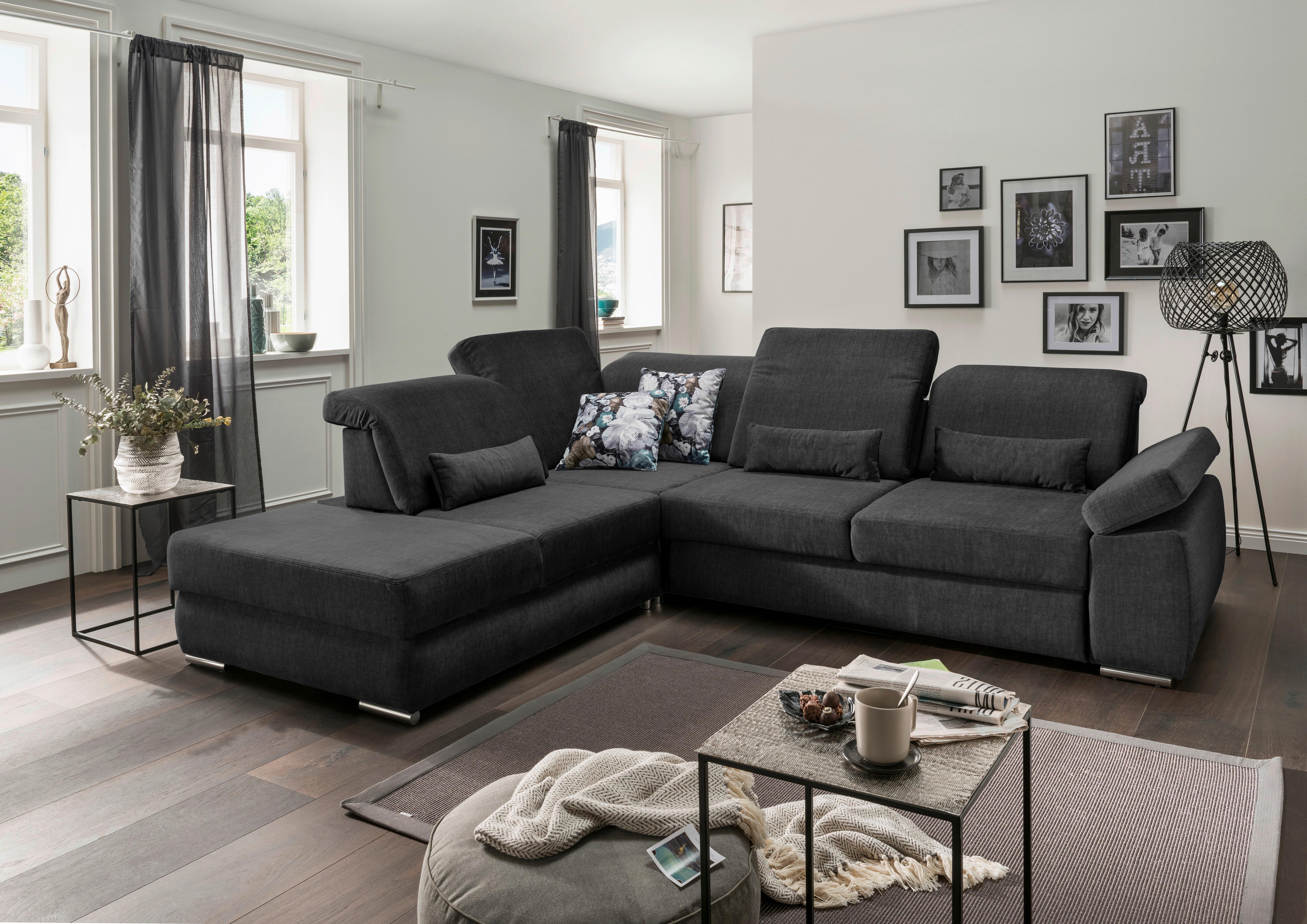 Ecksofa mit Schlaffunktion Milian Anthrazit - Chromfarben/Anthrazit, MODERN, Holz/Textil (250/297cm) - Livetastic