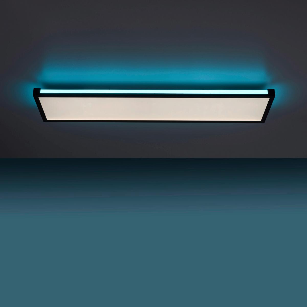 Deckenleuchte Mario L: 100 cm Rechteckig 2-Flammig dimmbar - Schwarz, Design, Kunststoff/Metall (100/25/7,1cm)