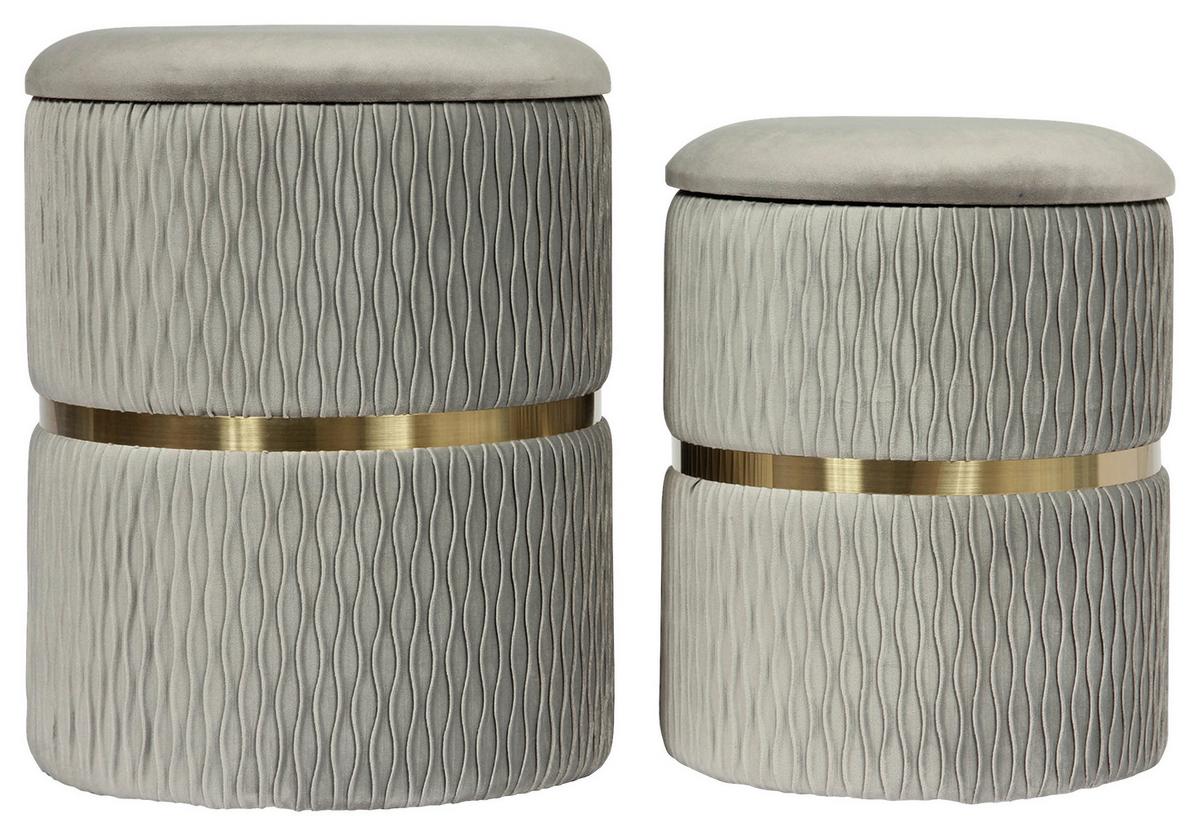 Hockerset Milas 100 2-Teilig Grau D: 36/31,5 cm - Goldfarben/Grau, KONVENTIONELL, Textil/Metall (31,5/36/38/44/31,5/36cm) - Kayoom