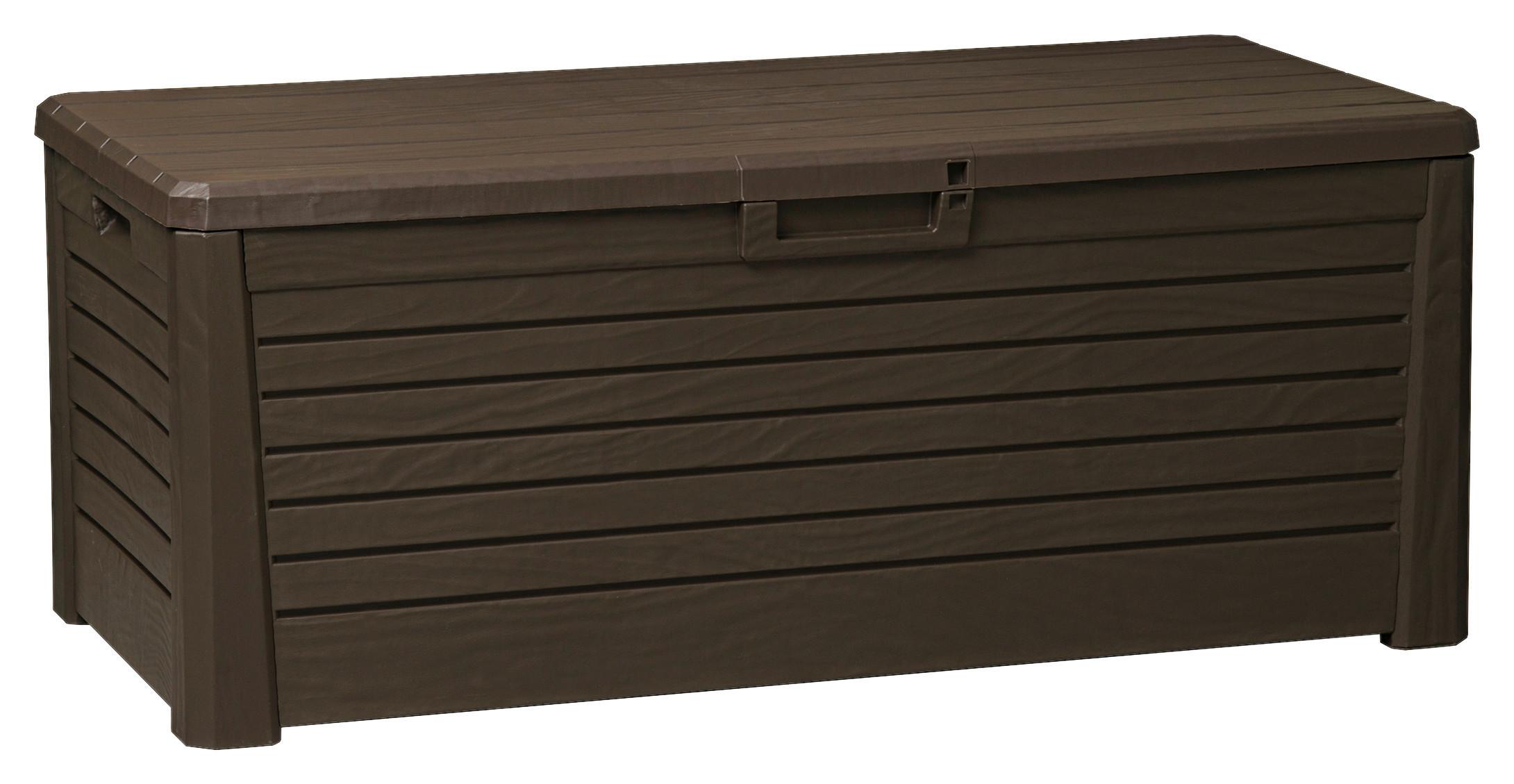Kissenbox Auflagenbox Wood Holz Design Kunststoff braun Garten Sitzkissen Box 