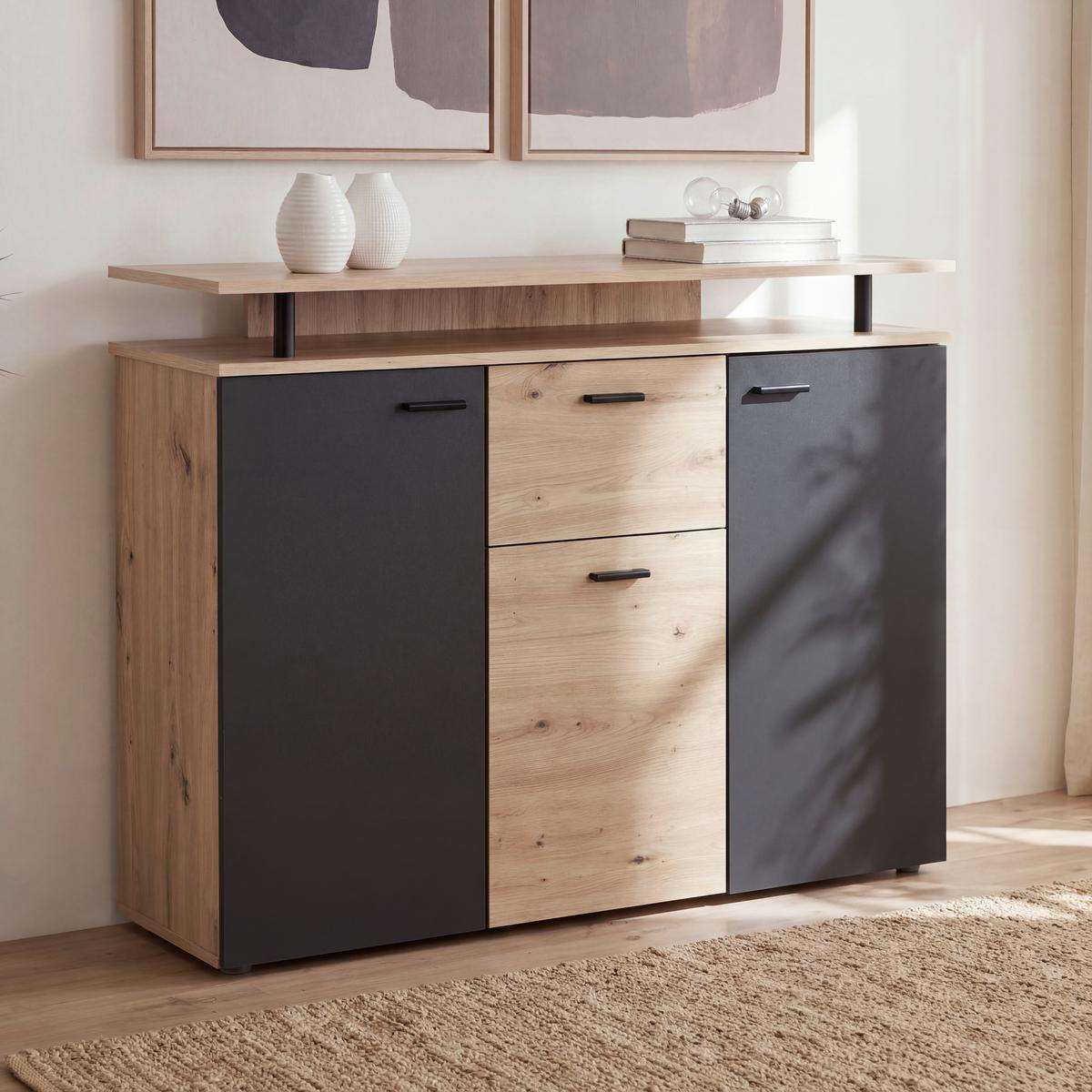 Kommode 117cm Leon2, Eiche Artisan - Anthrazit/Eiche Artisan, MODERN, Holzwerkstoff (117/92,3/38cm)