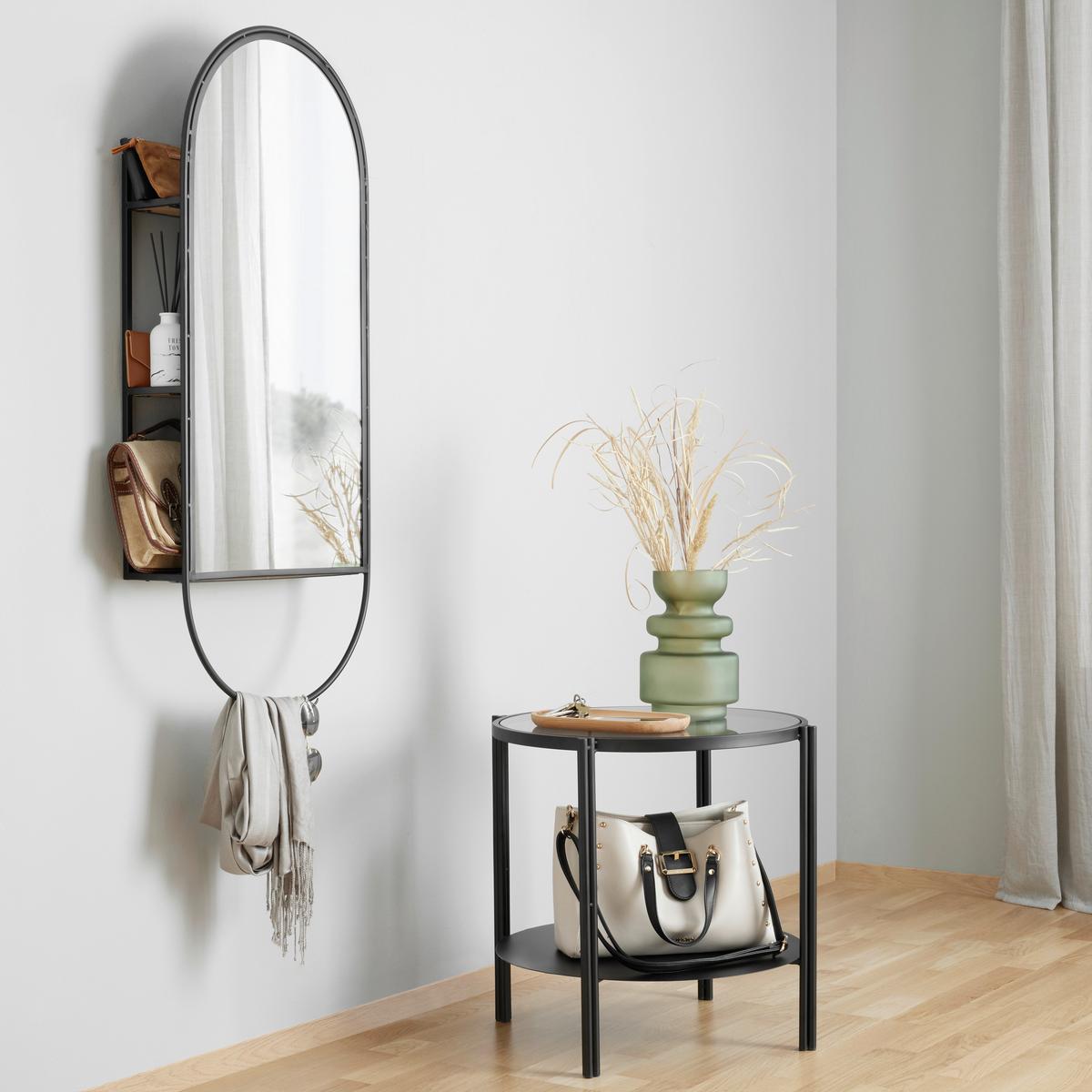 Nástenný vešiak so zrkadlom MIRA - čierna, Lifestyle, kov/drevo (40/100/12cm) - Premium Living