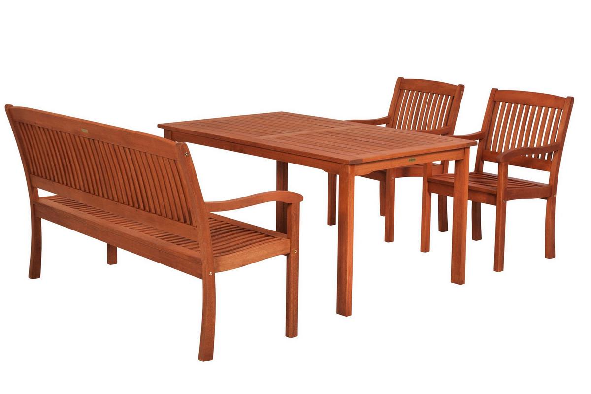 Gartentischgruppe Maracaibo 3 -Teilig. Naturfarben - Eukalyptusholzfarben, KONVENTIONELL, Holz - Gardenson