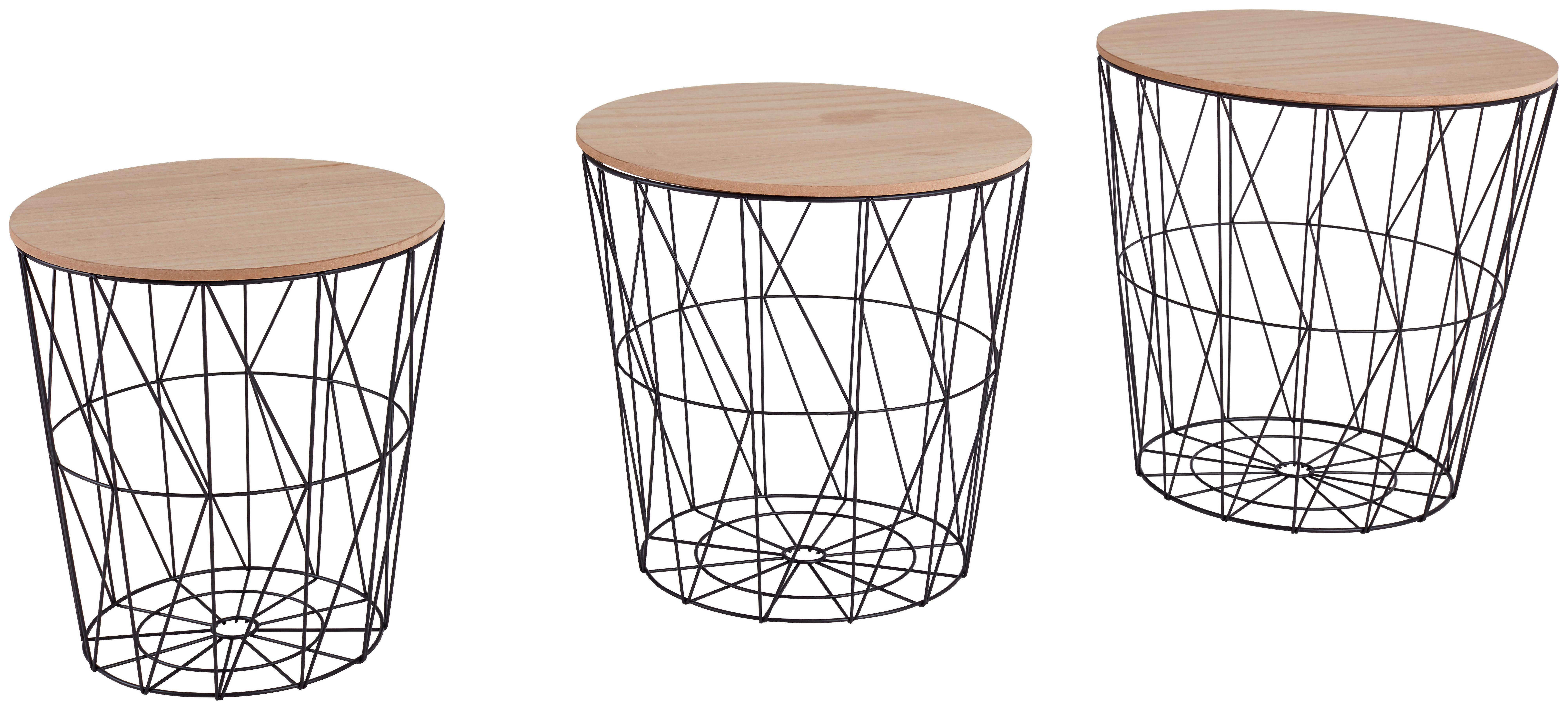 Couchtisch 3er-Set Rund Brooklyn, Naturfarben/Schwarz - Schwarz/Naturfarben, MODERN, Holzwerkstoff/Metall (45/46cm) - MID.YOU