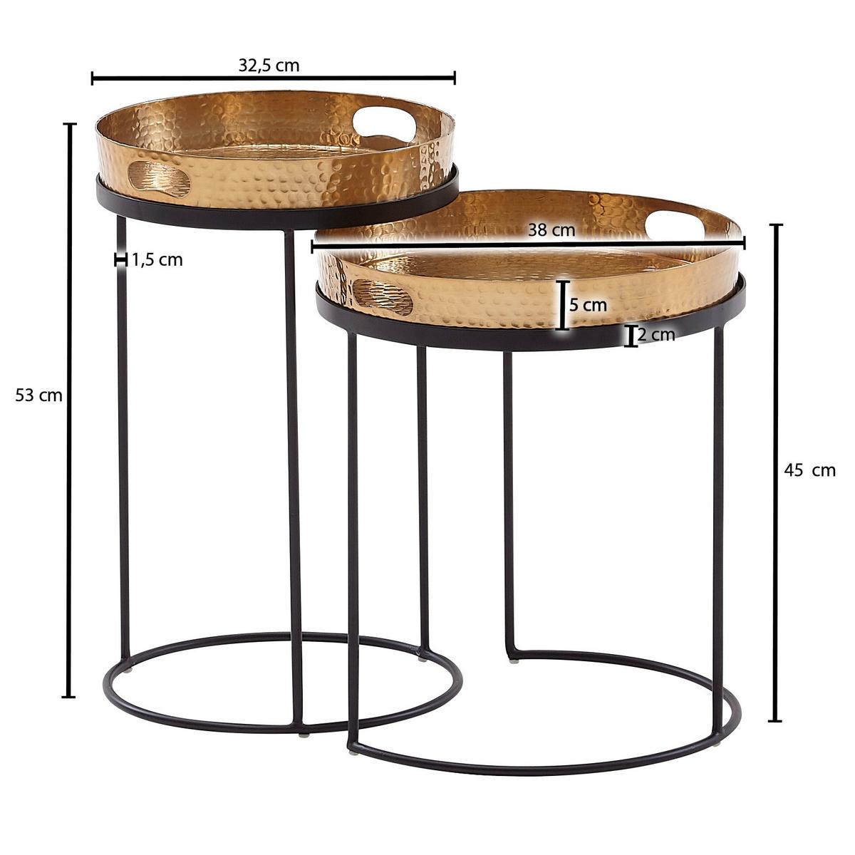 Beistelltisch 2-teilig Gold/schwarz - Goldfarben/Schwarz, MODERN, Metall (32,5/32,5/53cm) - MID.YOU