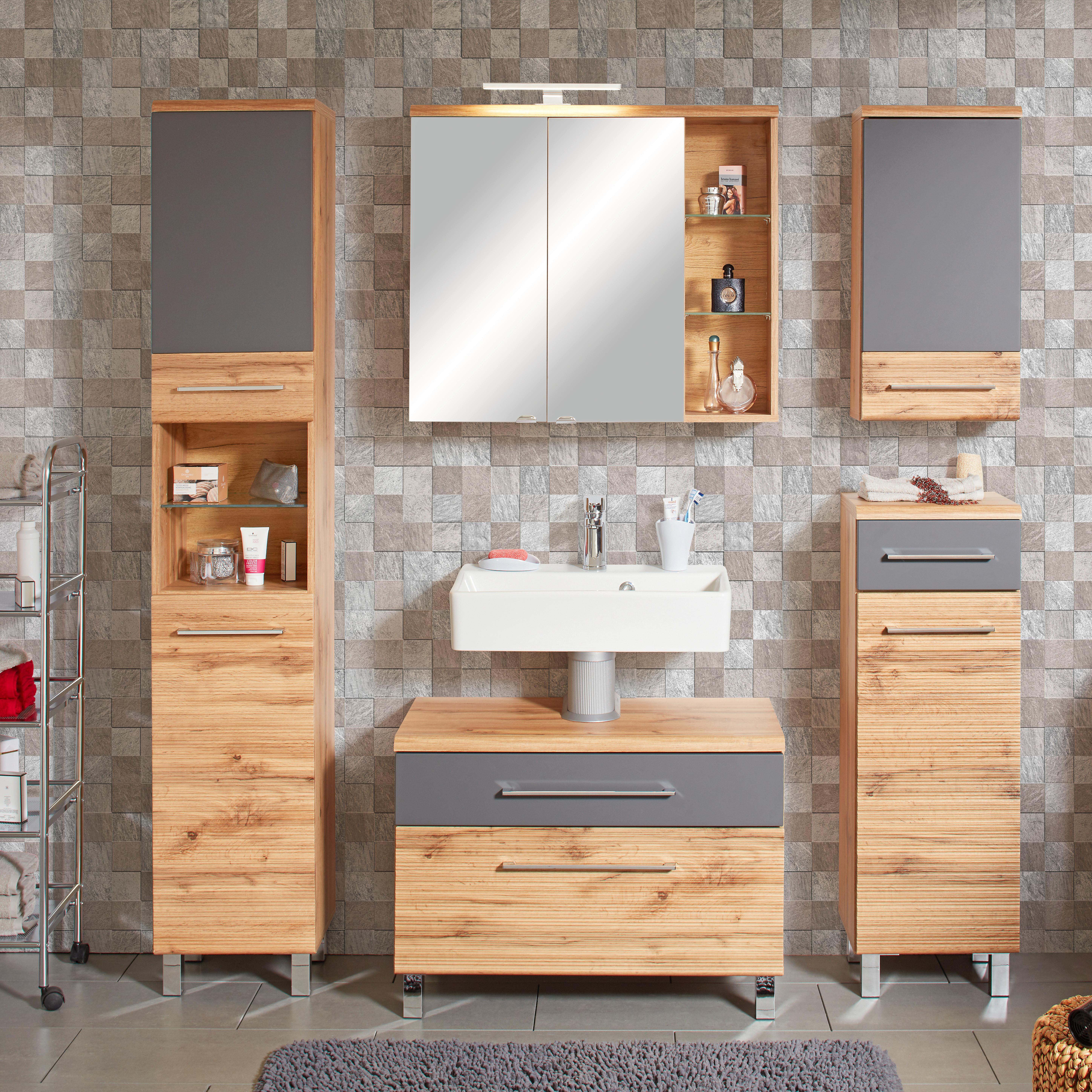 ZRKADLOVÁ SKRINKA FLOAT - farba duba/chrómová, Modern, kov/kompozitné drevo (80/70/23cm) - Premium Living