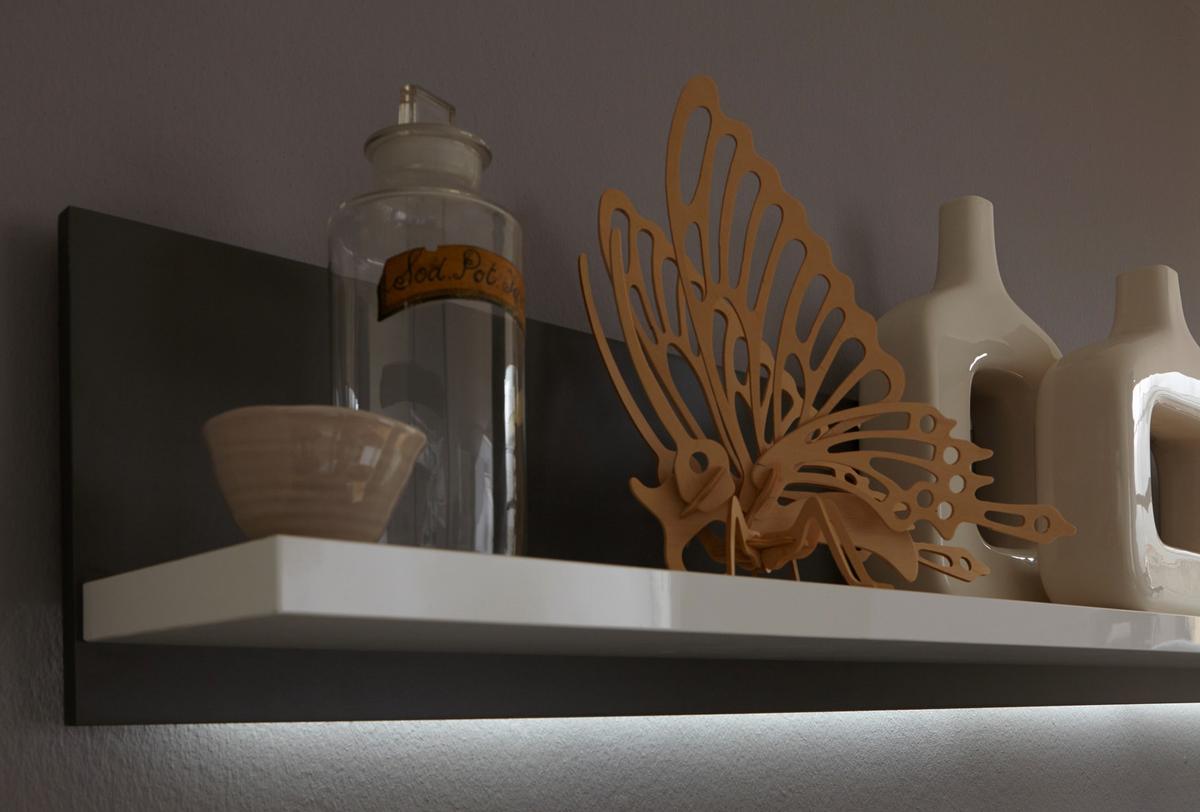 Wandboard Trento B: 124 cm Grau/Weiß - Weiß Hochglanz/Grau, Design, Holzwerkstoff (124/25/22cm) - Livetastic