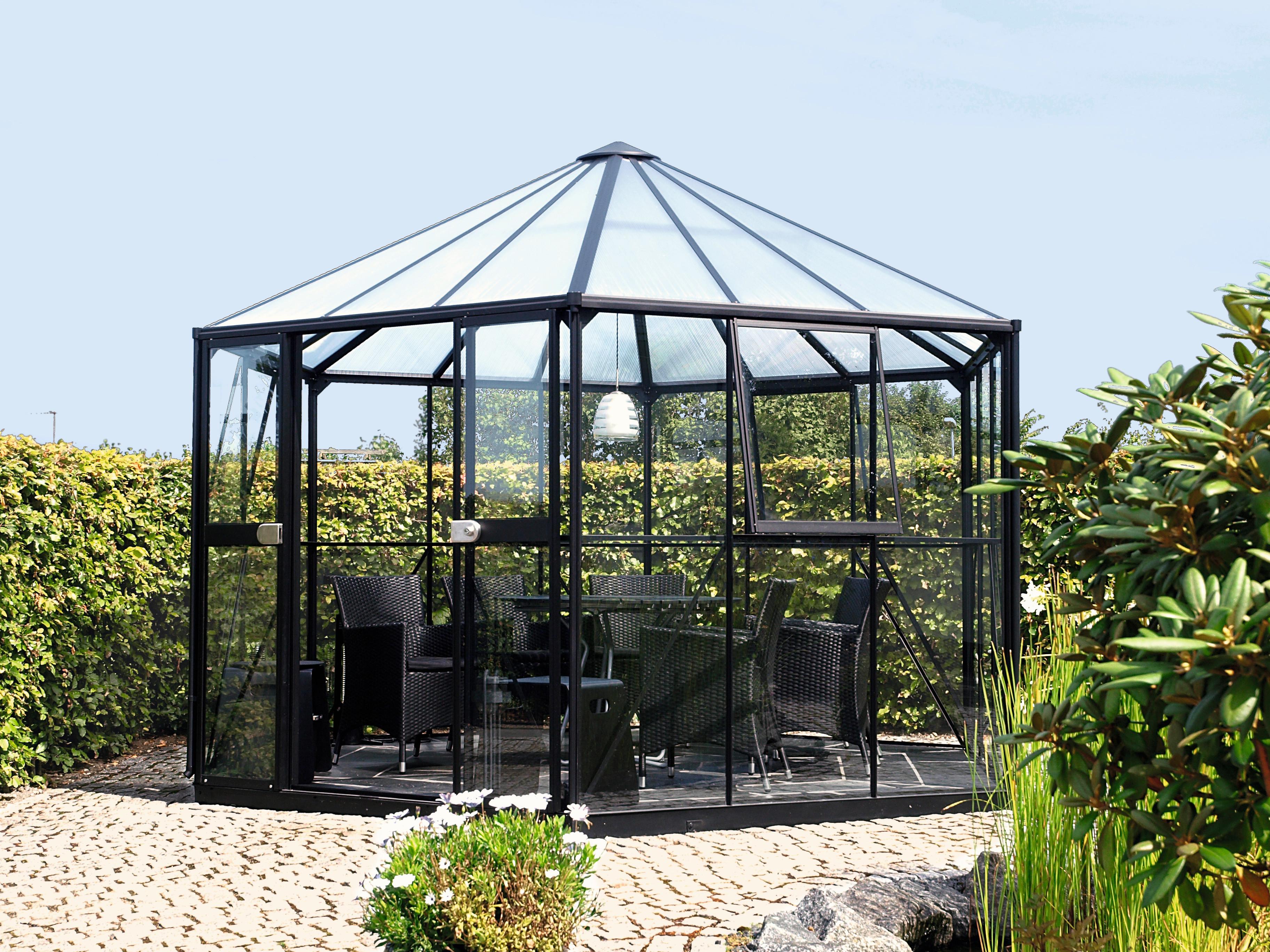 Gewächshaus HERA in Schwarz als Gartenpavillon