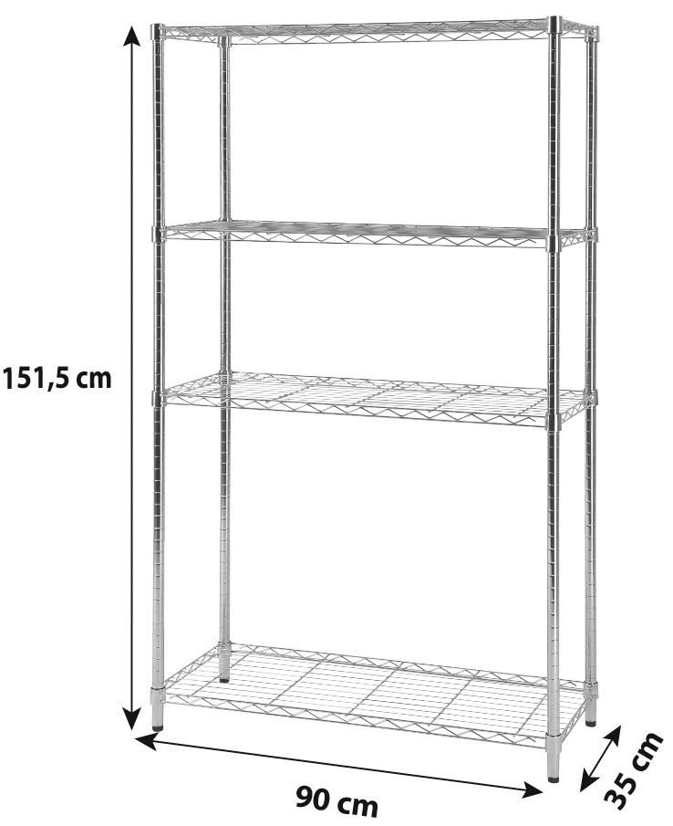 Regal aus Metall B 90cm, Chromfarben - Chromfarben, MODERN, Metall (90/151,5/35cm)