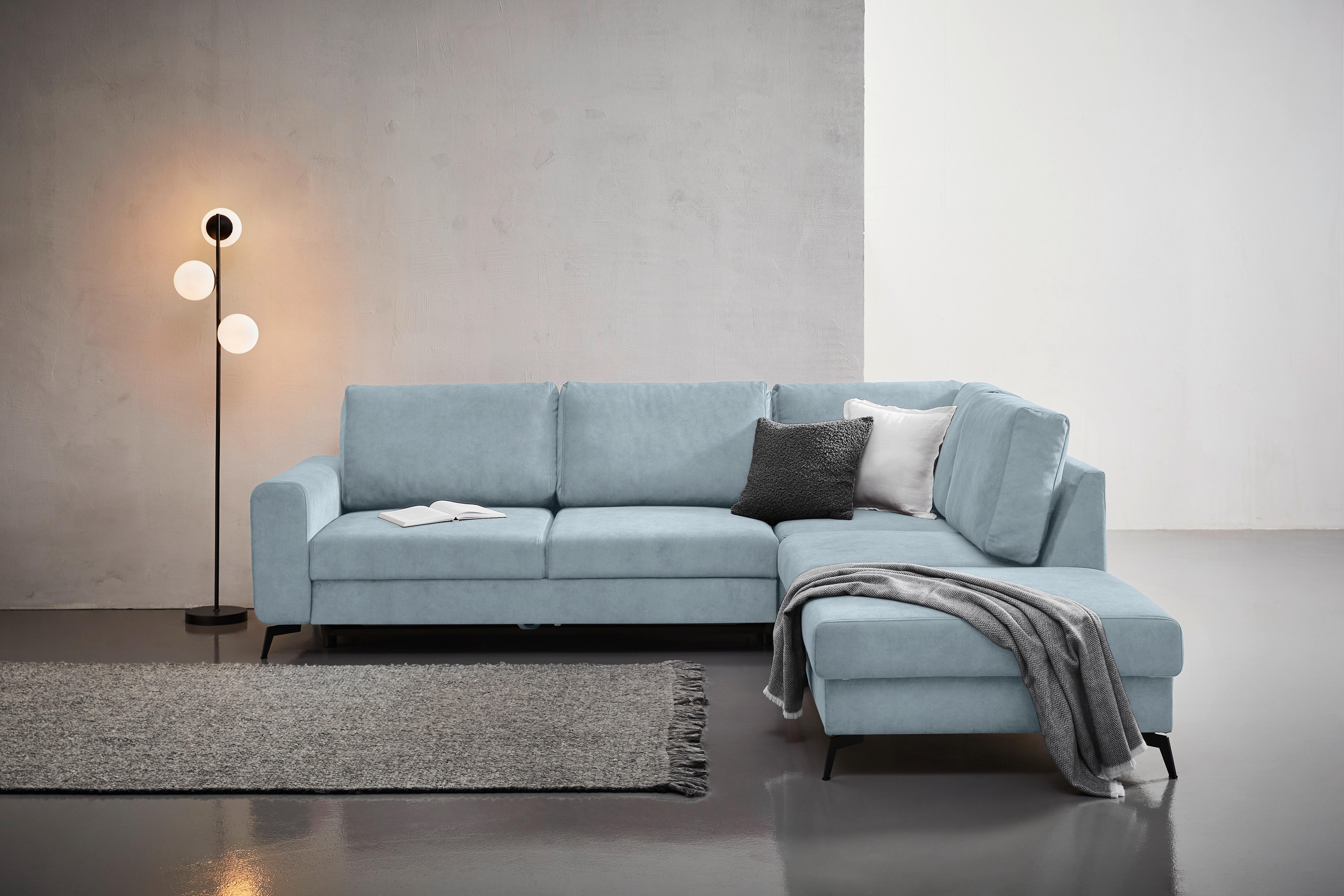 Ecksofa Mit Schlaffunktion Adesso Hellblau Chenille - Schwarz/Hellblau, KONVENTIONELL, Textil (275/257cm) - MID.YOU