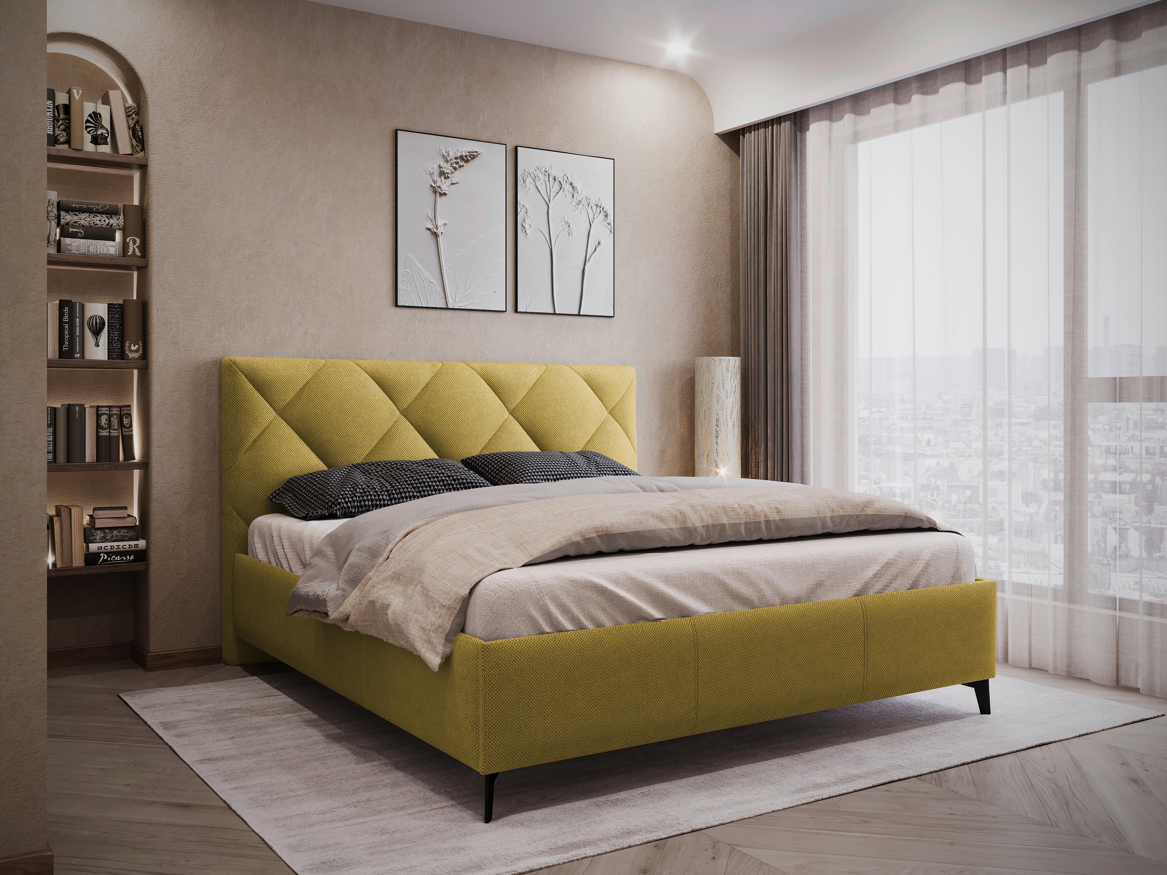 Polsterbett Mit Lattenrost 180x200 Cm Bianco Senfgelb - Senfgelb/Schwarz, MODERN, Holz/Textil (180/200cm) - MID.YOU