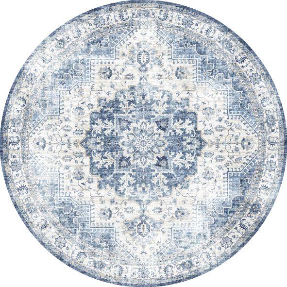 Orientalischer Webteppich Blau Lucinda Rund Ø 133 Cm - Blau, Basics, Textil (133cm) - James Wood