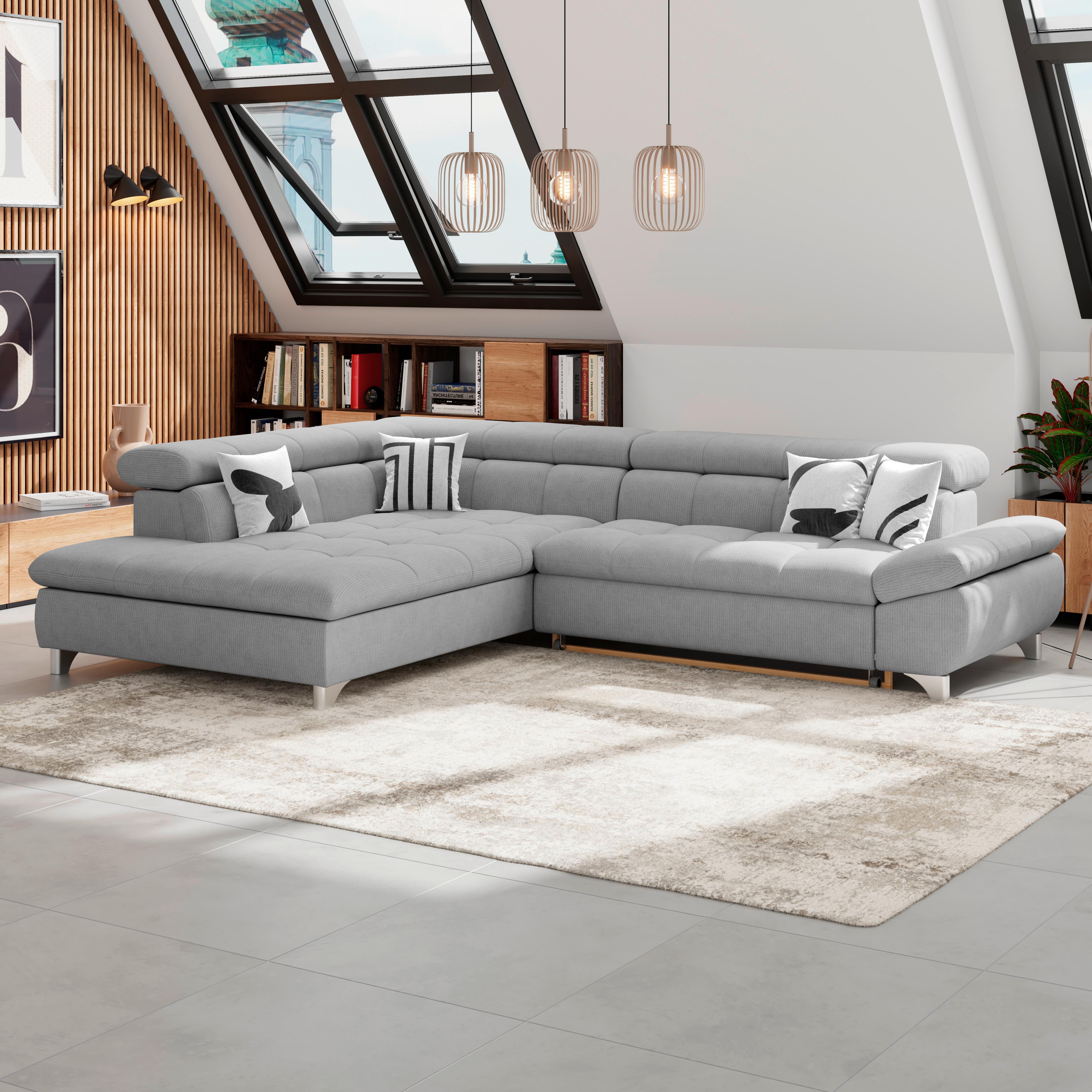Ecksofa Gemini Grau, B: 234cm - Chromfarben/Dunkelgrau, KONVENTIONELL, Textil (234/312cm)