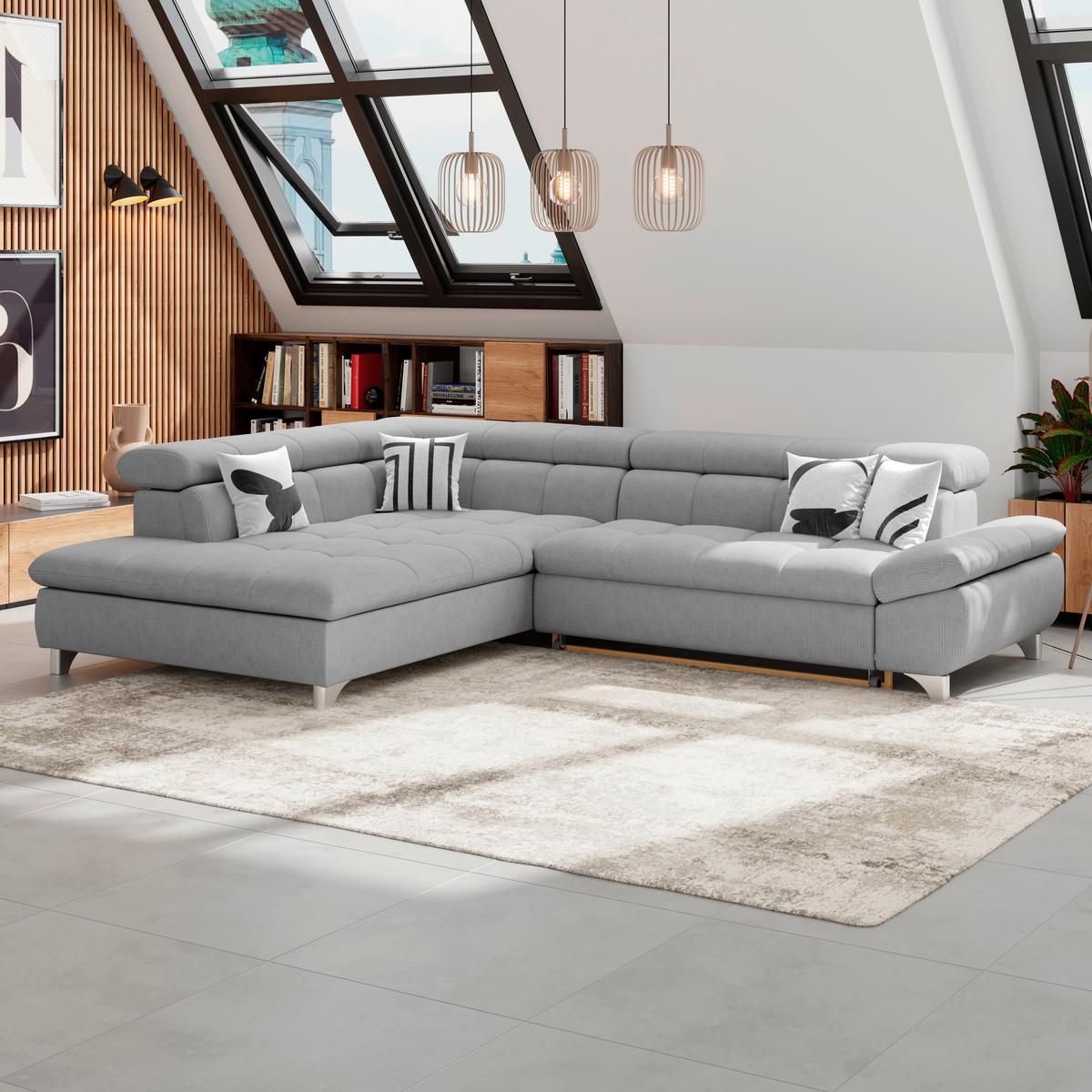 Ecksofa Gemini Grau, B: 234cm - Chromfarben/Dunkelgrau, KONVENTIONELL, Textil (234/312cm)