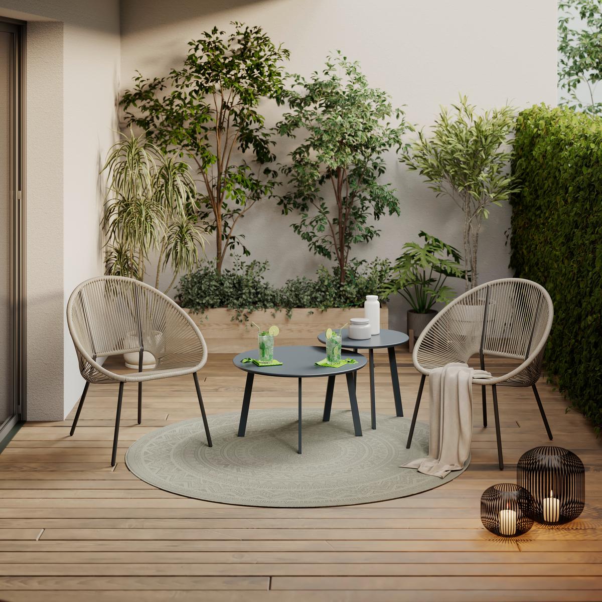 Loungesessel Sun - Beige/Schwarz, MODERN, Kunststoff/Metall (69/82/68cm) - Beldano