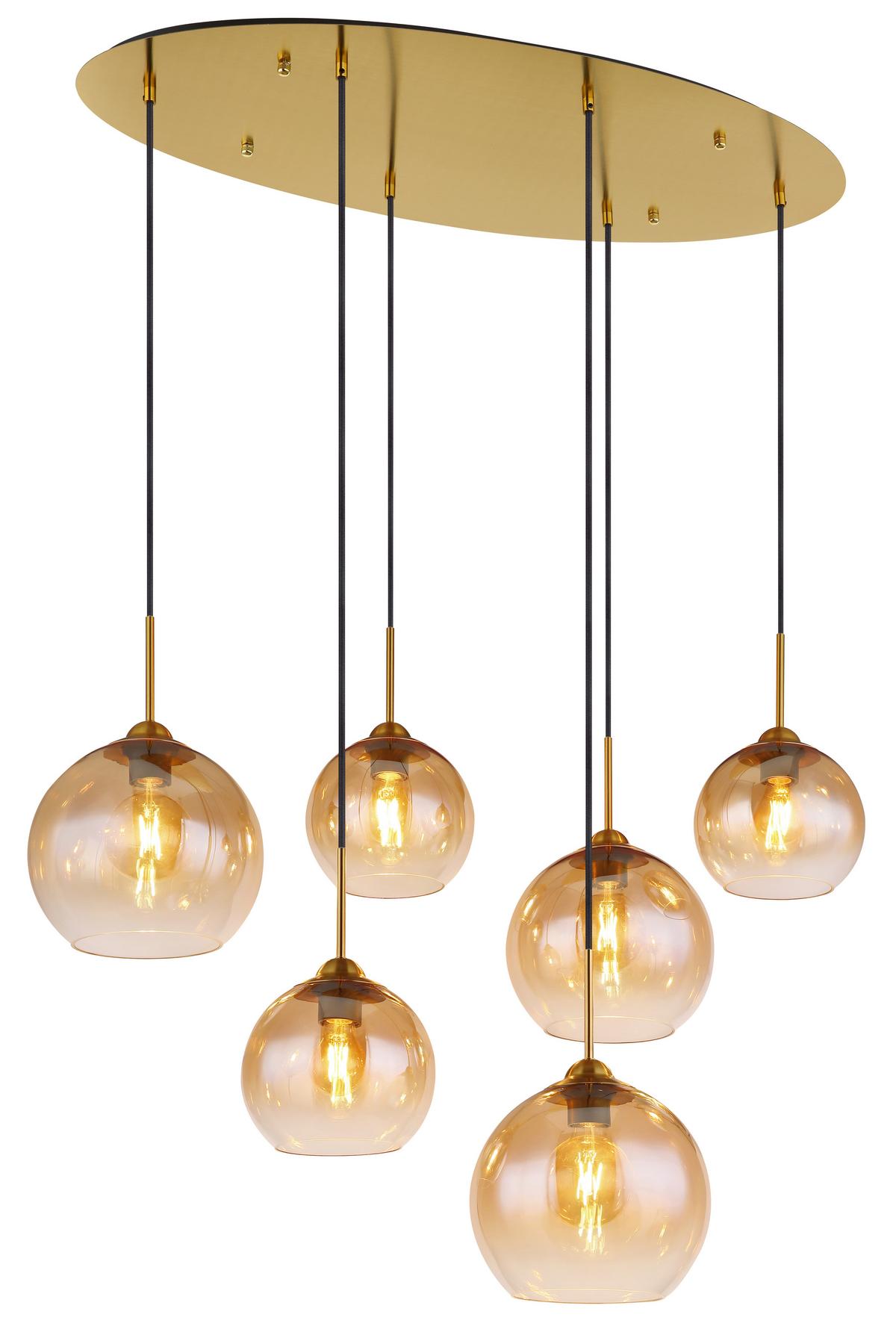 Hängeleuchte Exkl. 6xe27, 60w - Klar/Messingfarben, Design, Glas/Metall (97,5/40/150cm) - Globo