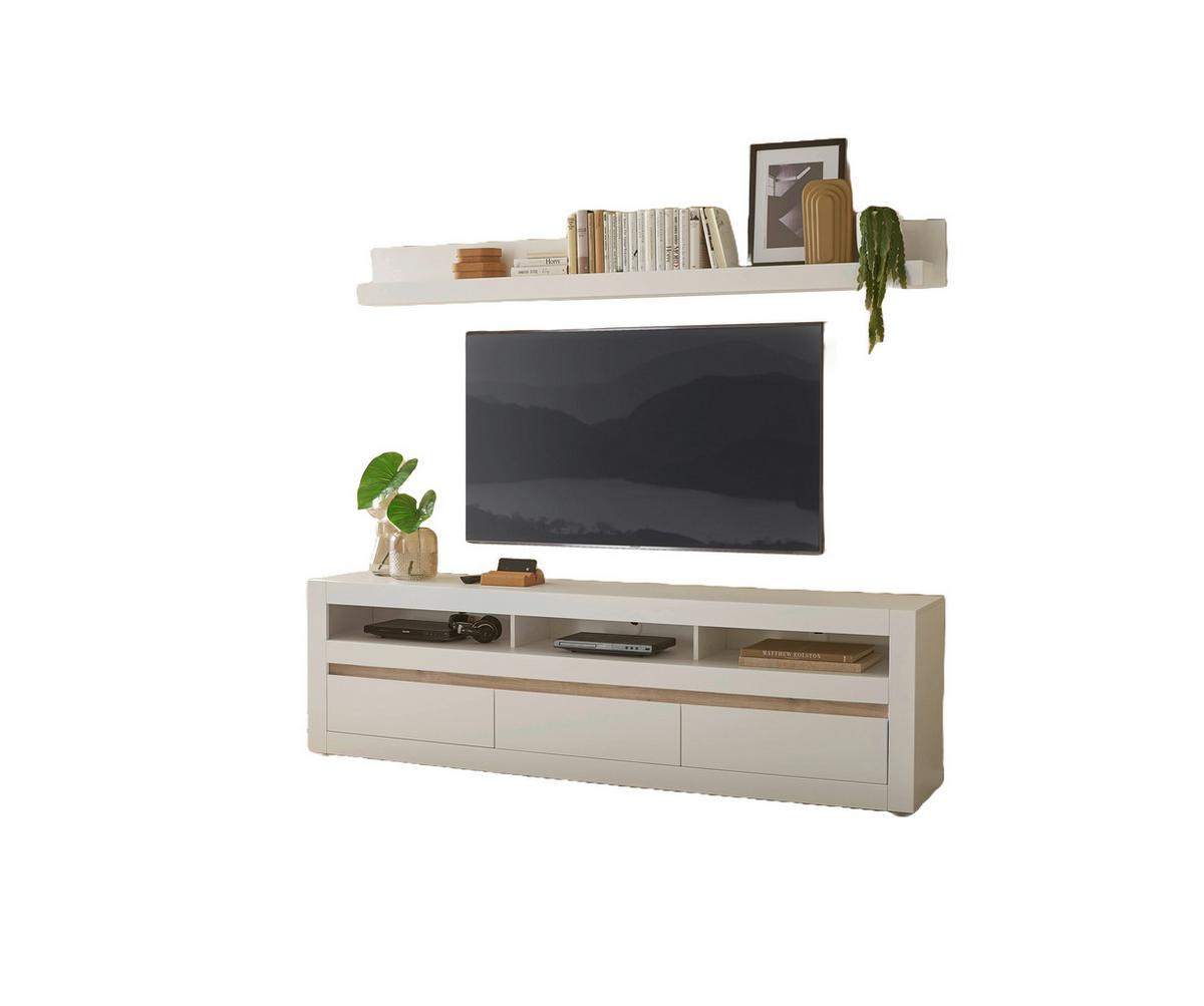 Wohnwand Chester Weiß/Eichefarben B: 217cm - Eichefarben/Silberfarben, Design, Holzwerkstoff (217/170/42cm) - MID.YOU