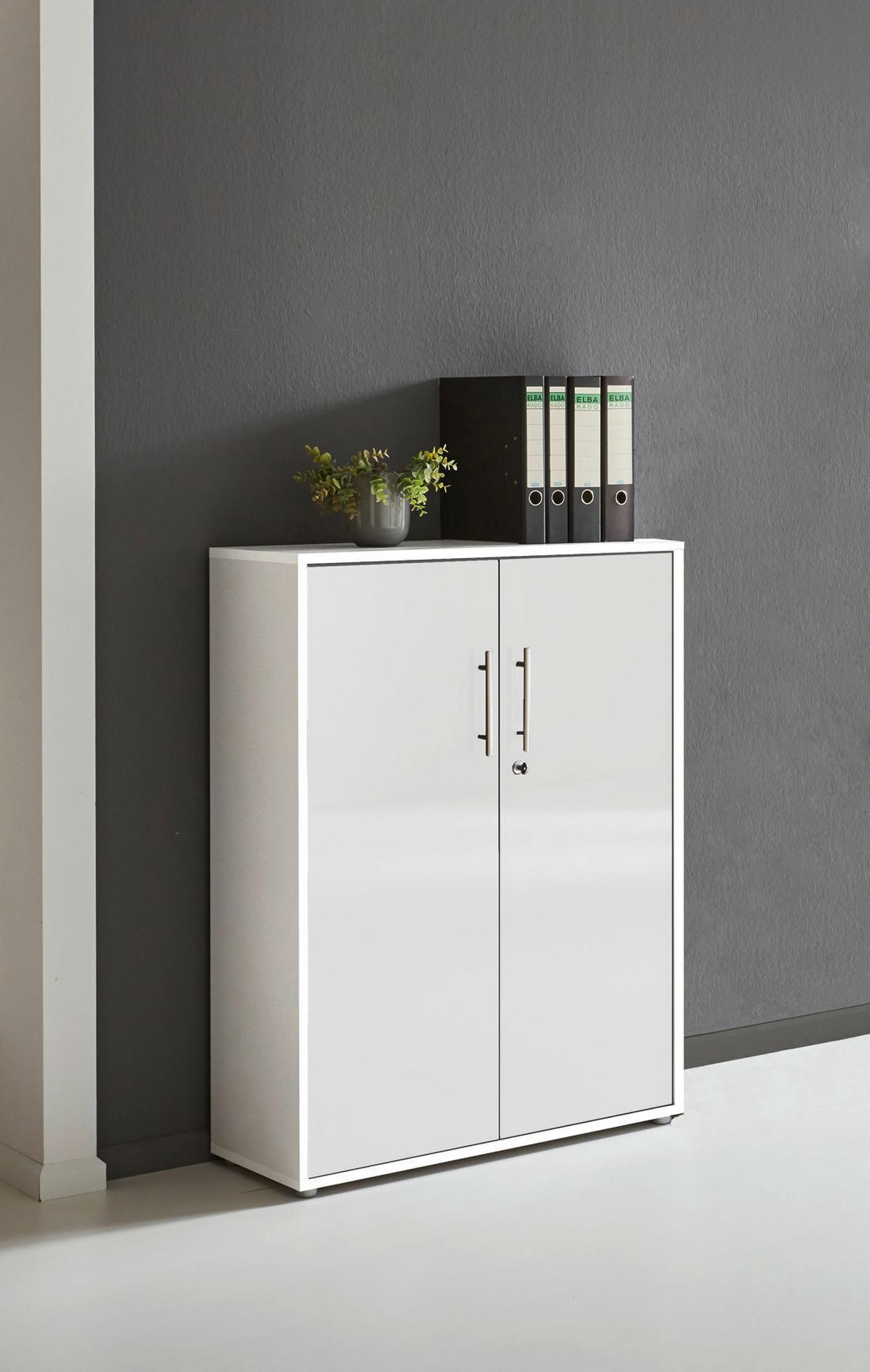 Aktenschrank Office Edition Weiß, Weiß Hochglanz B: 84,4cm - Weiß Hochglanz/Weiß, MODERN, Holzwerkstoff (84,4/113,6/33cm) - MID.YOU