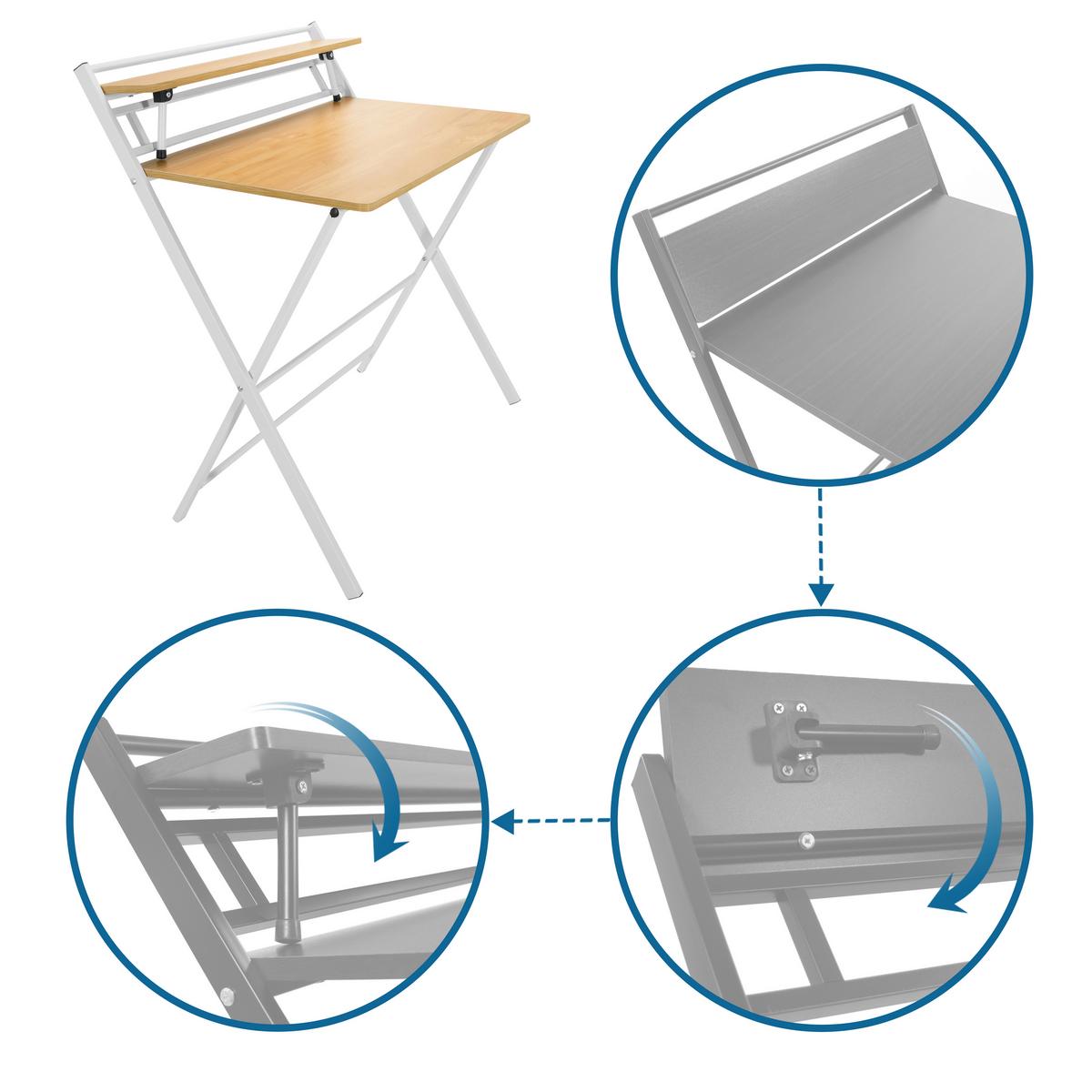 Schreibtisch Easy Clap Weiß/Eiche Dekor - Eichefarben, Basics, Holzwerkstoff/Metall (84/60/92cm) - MID.YOU