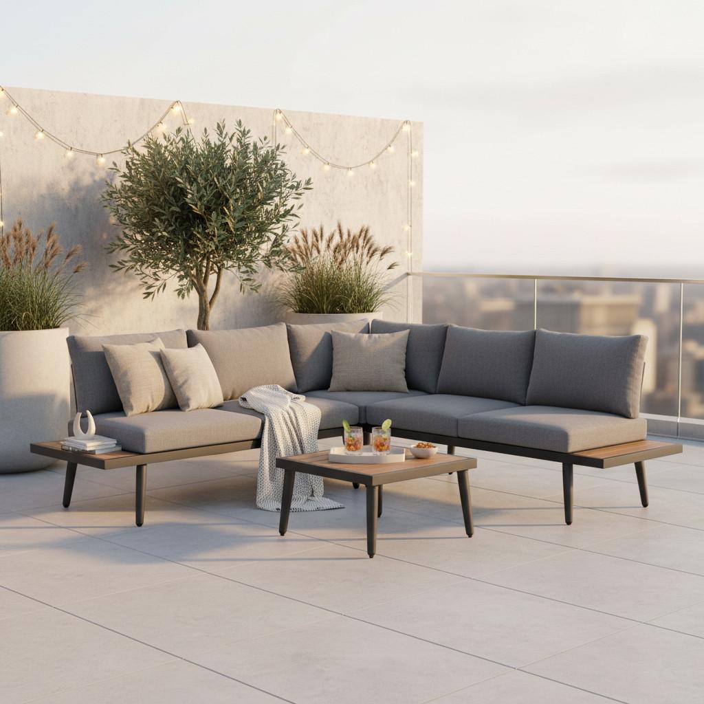 Gartenset Korfu - Graphitfarben/Naturfarben, MODERN, Kunststoff/Textil - Gardenson