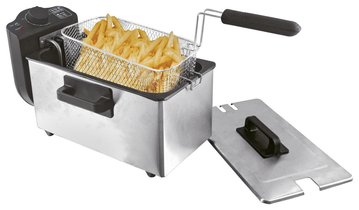 Fritteuse Nina 3 L, 800 G Frittiergut Schwarz/Silber - Silberfarben/Schwarz, KONVENTIONELL, Metall (40/23/23cm) - Bono