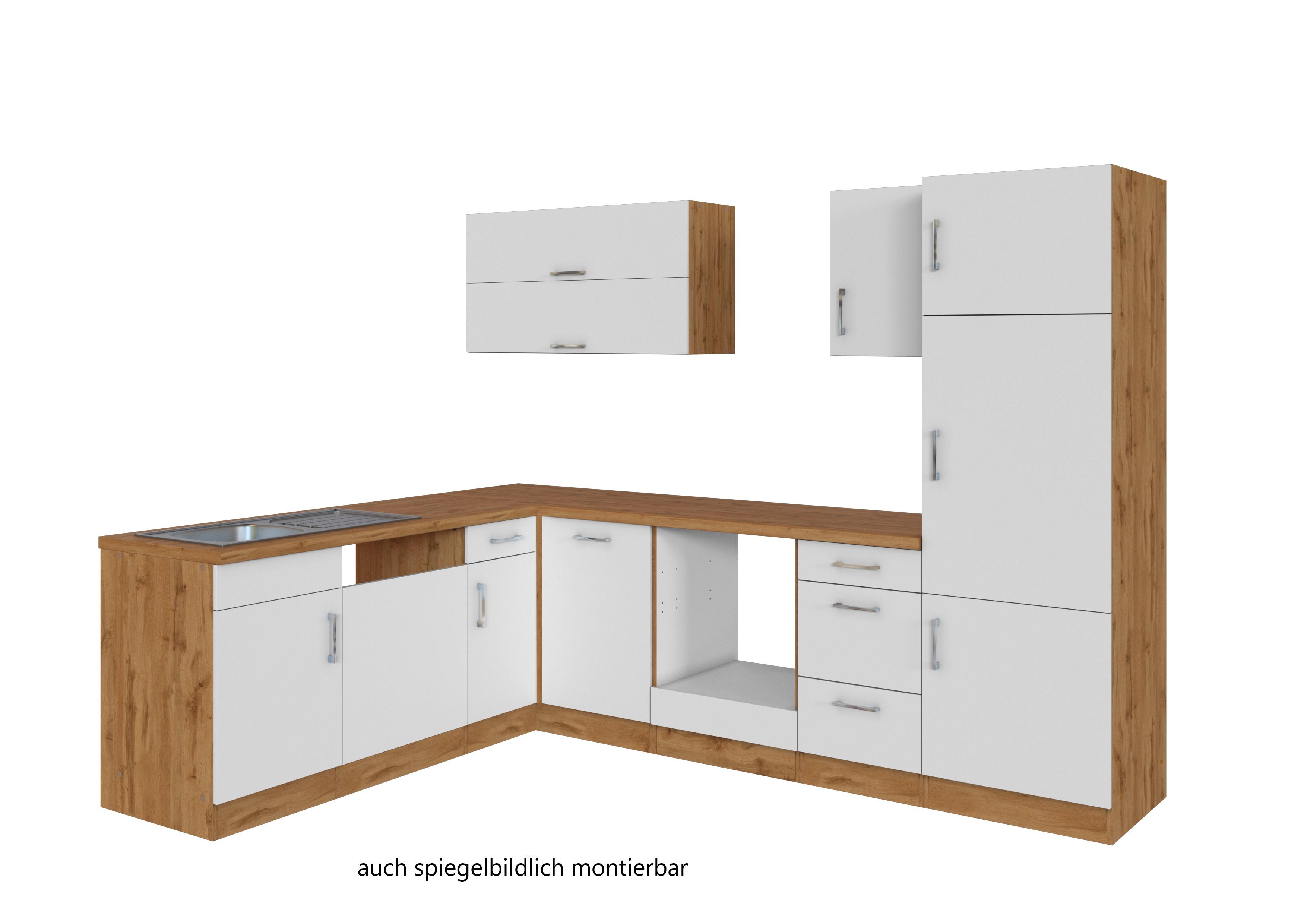 Eckküche Winkelblock ohne Geräte 210x270 cm Weiß - Eichefarben/Weiß, MODERN, Holzwerkstoff (210/270cm) - Held
