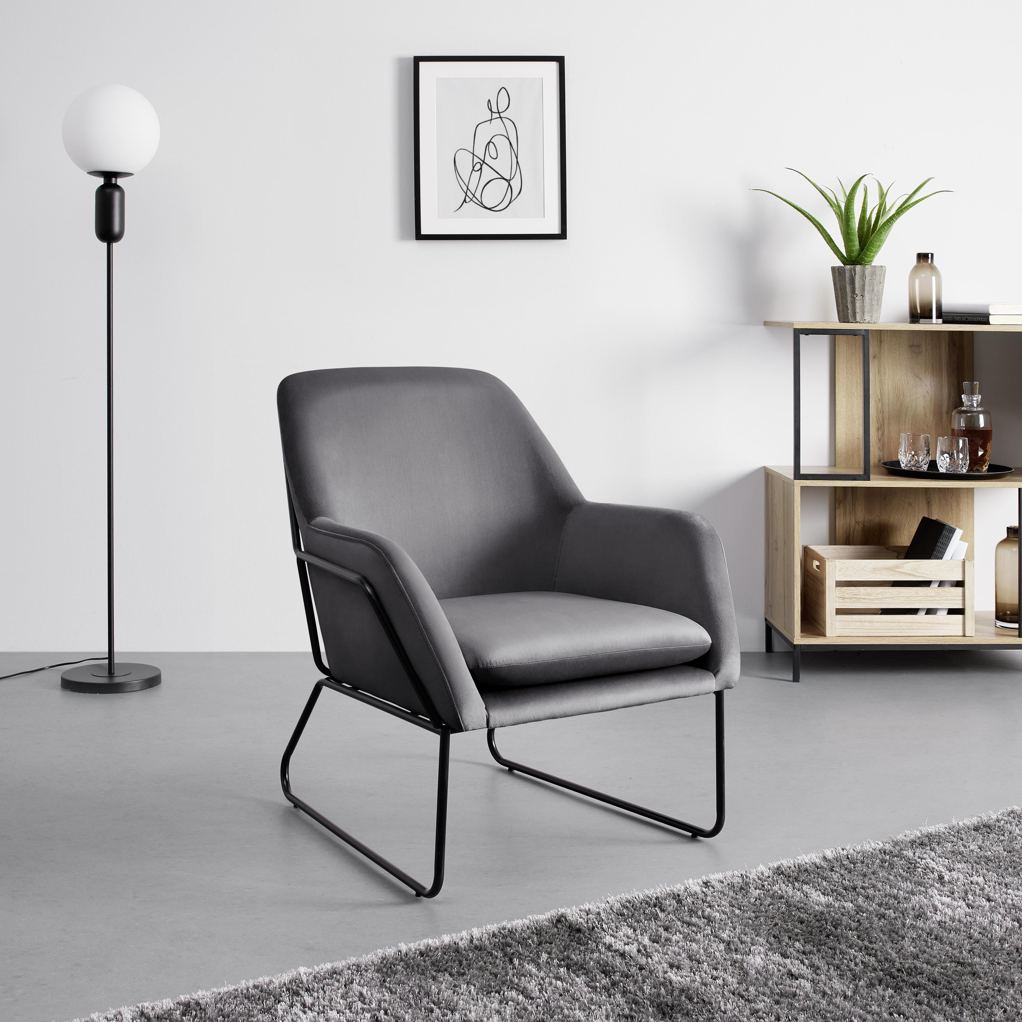 Kreslo Kezia Tmavá Sivá - čierna/tmavosivá, Moderný, kov/textil (71/84/79cm) - Bessagi Home