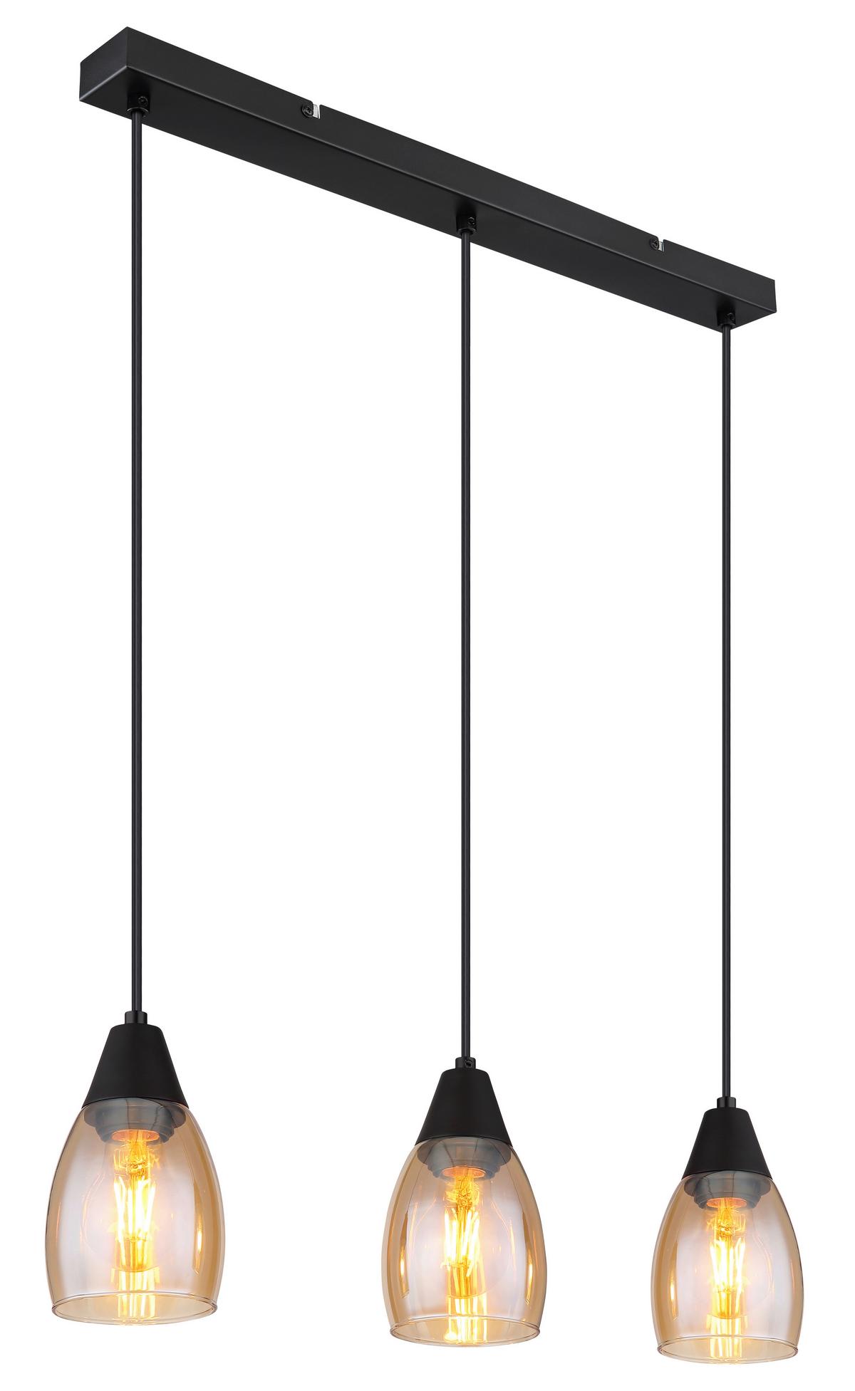 Hängeleuchte 15705-3h - Schwarz, Design, Glas/Kunststoff (55/10/120cm) - Globo