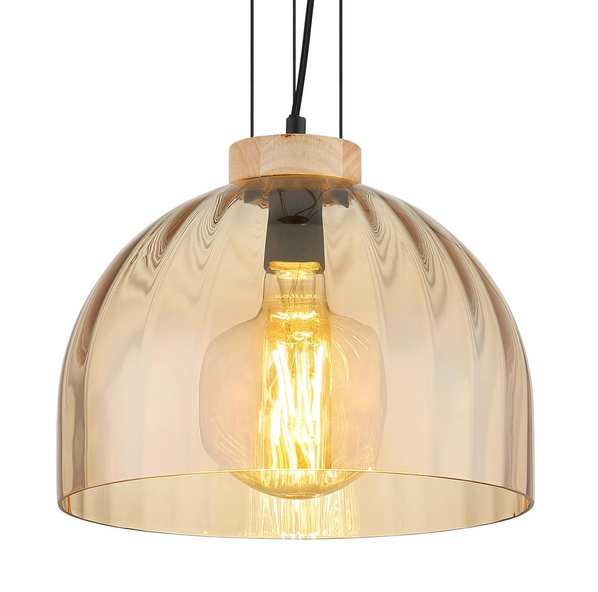 HÄNGELEUCHTE Braun, Schwarz, ca. 30x120 cm - Bernsteinfarben/Schwarz, Design, Glas/Holz (30/120cm) - Globo