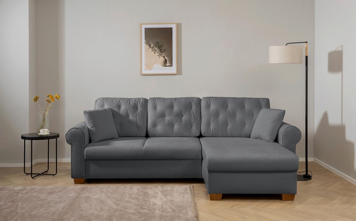 Ecksofa Arles Dunkelgrau 120 S: 266x161 Cm - Dunkelgrau/Buchefarben, Design, Textil (266/161cm) - MID.YOU