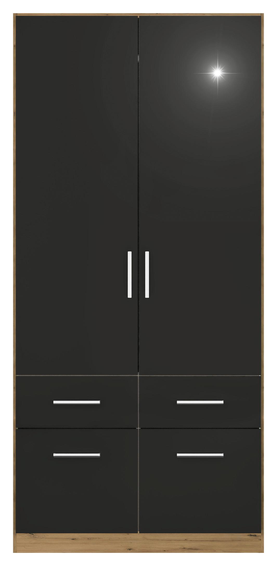 Drehtürenschrank Berlin Eiche Artisan/grau B: 91 Cm - Eiche Artisan/Grau, MODERN, Holzwerkstoff (91/210/54cm) - Rauch Möbel