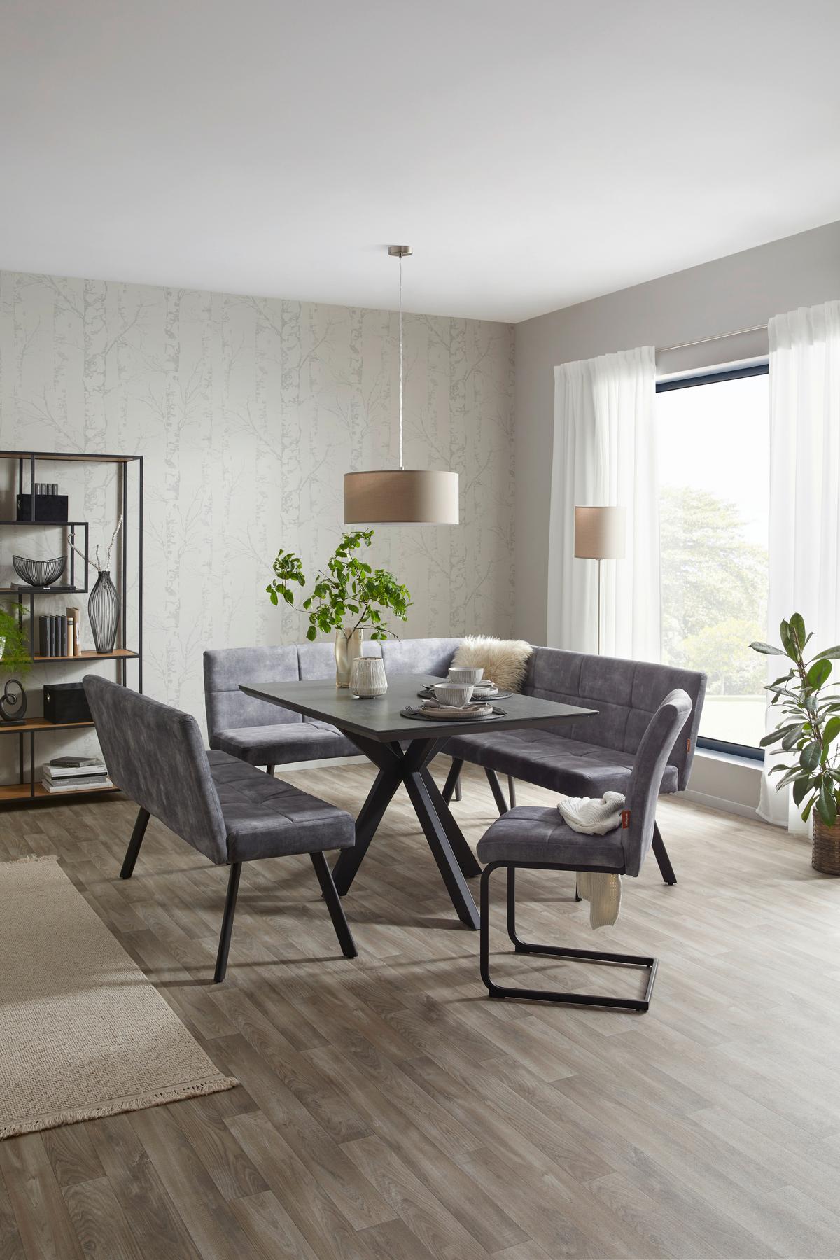 Eckbank Grau / Schwarz Milos 150x190 cm - Schwarz/Grau, MODERN, Textil/Metall (150/190cm)