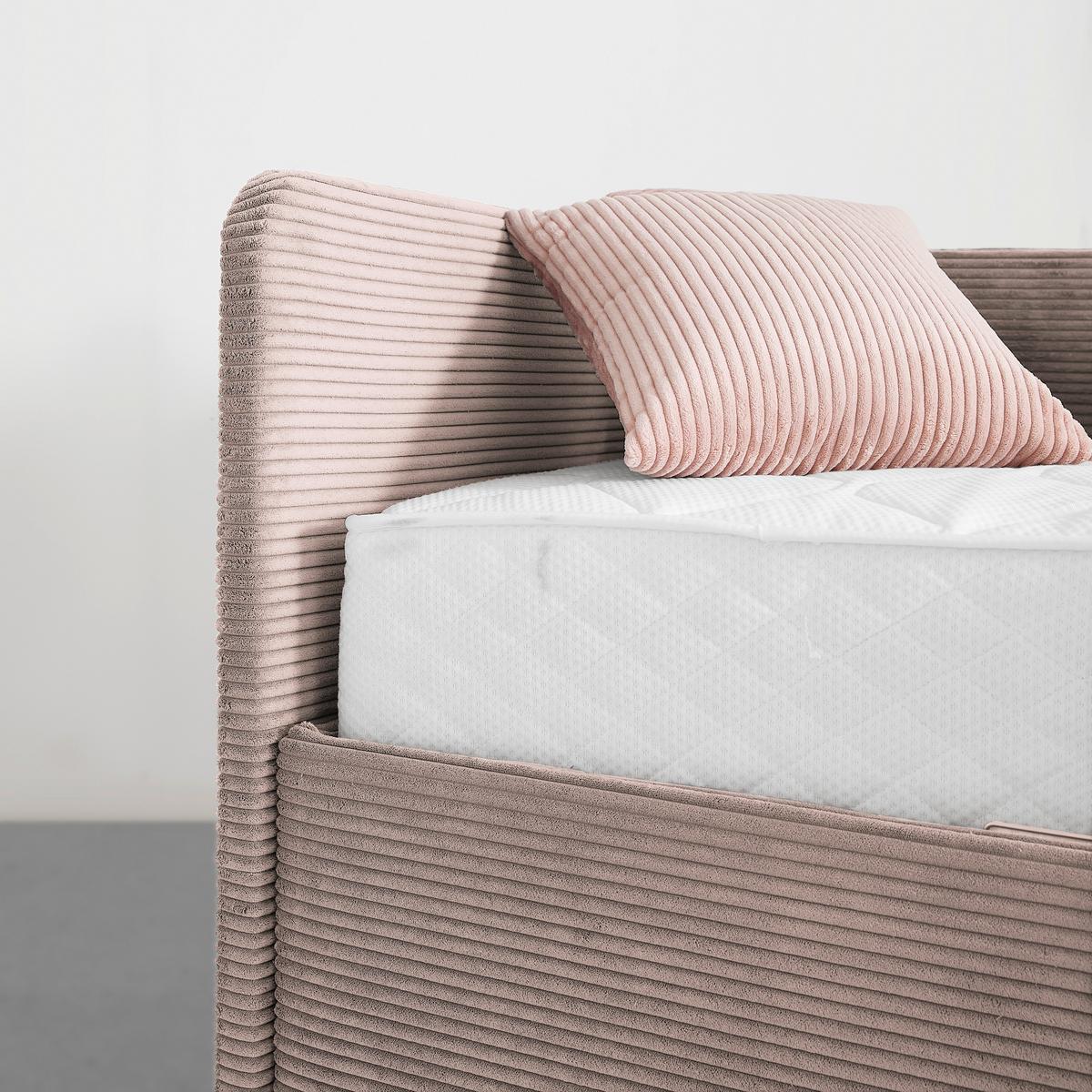 Posteľ Remi s bočnicami 140x200, poťah ružový - pink/prírodná farba, Konventionell, drevo/textil (140/200cm)