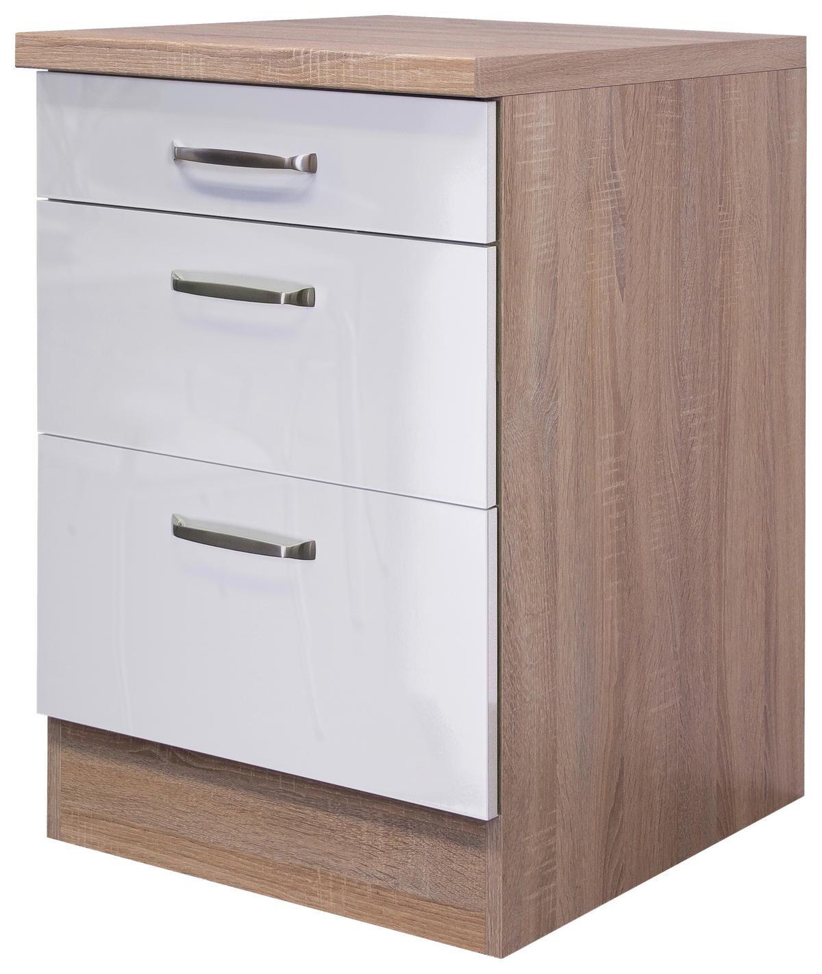 Schubkastenunterschrank Valero Usa 60 - Weiß Hochglanz/Weiß, KONVENTIONELL, Holzwerkstoff (60/86/60cm) - FlexWell