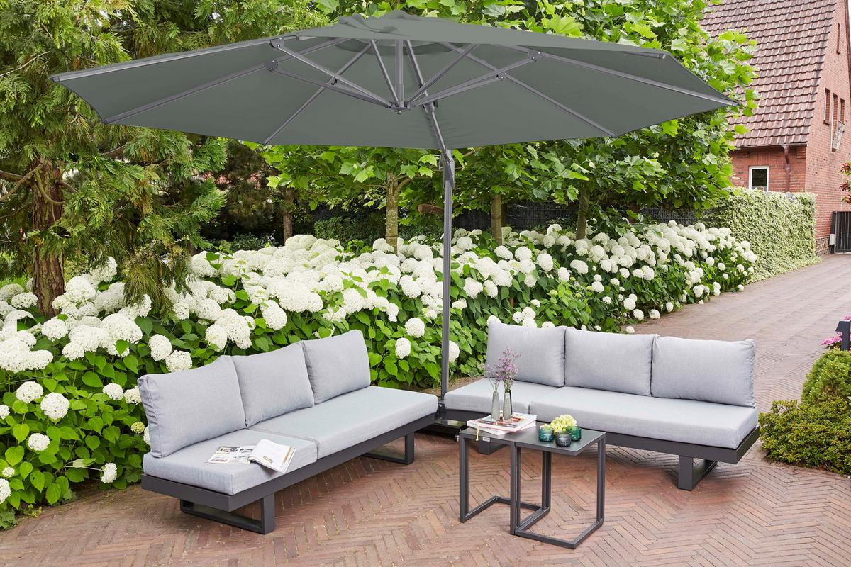 Ampelschirm Sunset N+ Ø 350 H: 252 Cm Anthrazit/olivgrün - Anthrazit/Olivgrün, KONVENTIONELL, Textil/Metall (350/350cm) - Siena Garden