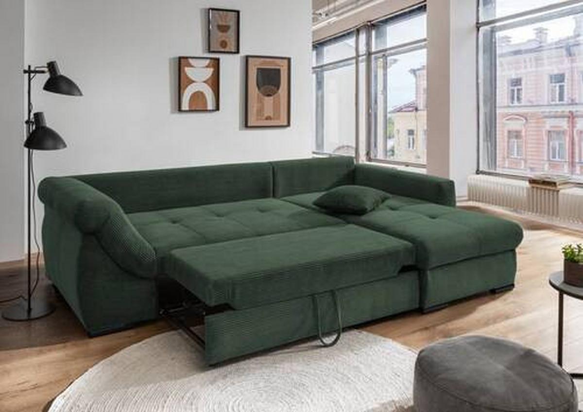 Ecksofa Federico Dunkelgrün S: 302/188 cm - Dunkelgrün/Schwarz, MODERN, Holz/Textil (302/188cm) - MID.YOU