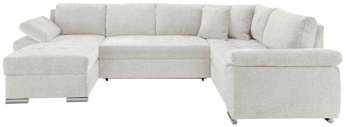 Wohnlandschaft Terana Creme mit Schlaffunktion, Mikrofaser - Chromfarben/Creme, KONVENTIONELL, Textil (157/305/219cm) - Livetastic