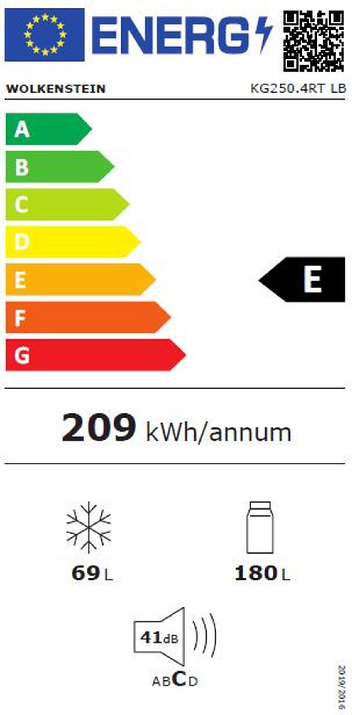 Kühl-gefrierkombination Hellblau 69+180 L - Hellblau, Basics, Kunststoff/Metall (54,60/177,50/62,60cm) - Wolkenstein