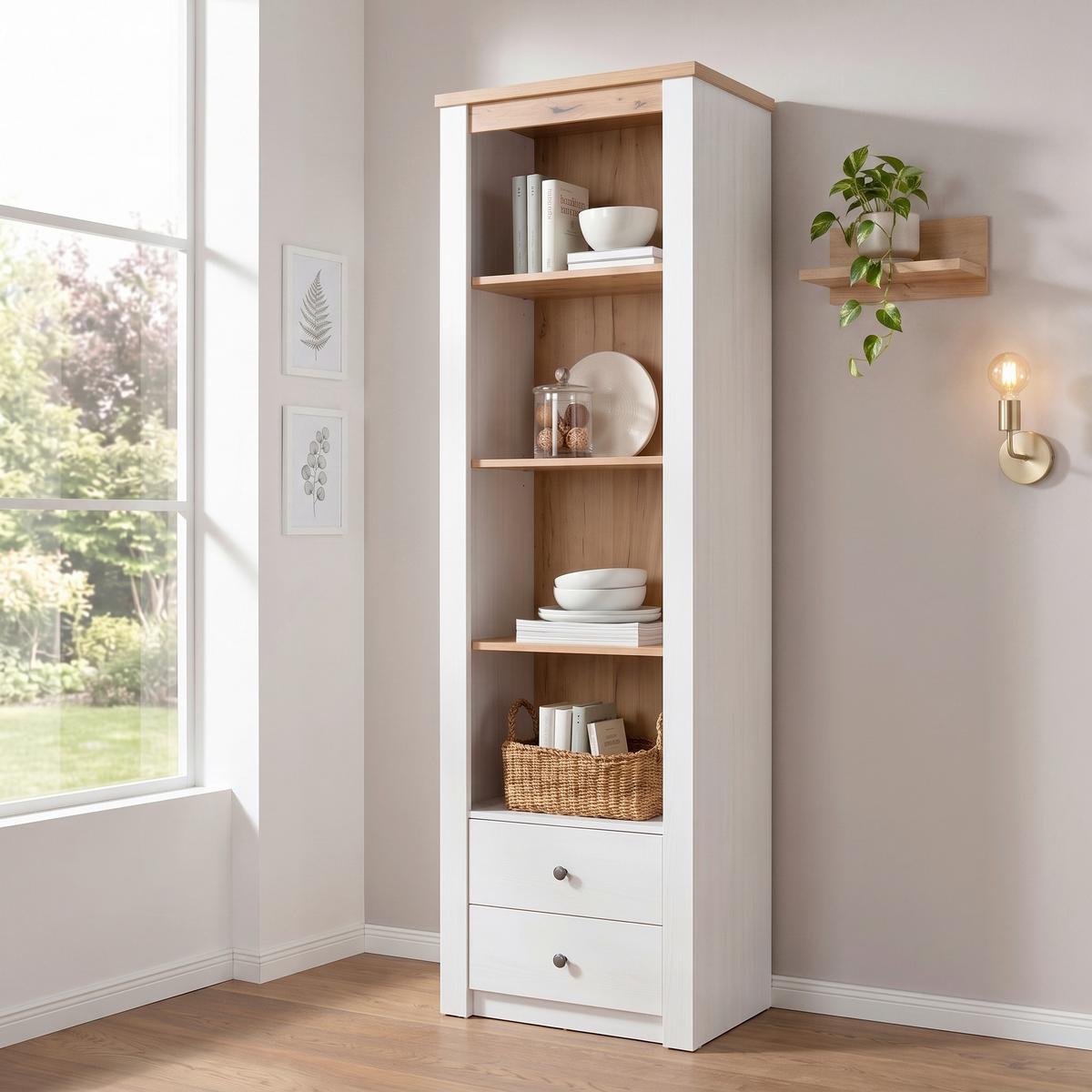 Bücherwand Rovigio Weiß, Lärche Dekor B: 62 cm - Lärchefarben/Weiß, KONVENTIONELL, Holzwerkstoff (62/196,5/42cm) - Landscape
