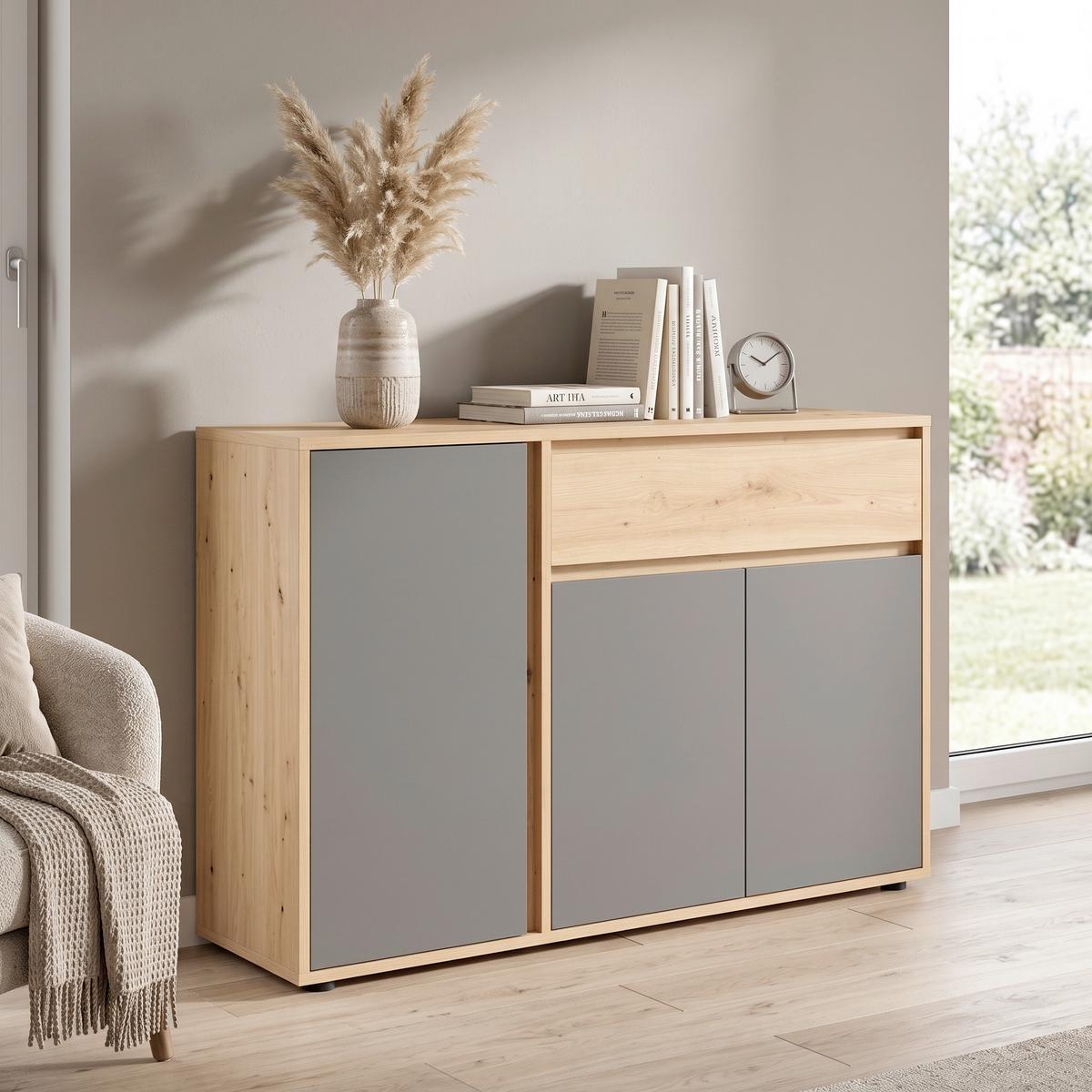 Sideboard Caneva Anthrazit/Eichefarben B: 128cm - Anthrazit/Schwarz, MODERN, Holzwerkstoff (128/86/40,3cm)