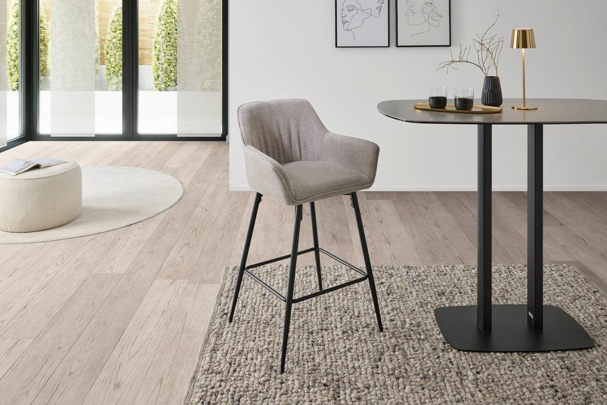 Barhocker Pim mit Armlehne Leinenoptik Taupe, B: 57 cm - Taupe/Schwarz, KONVENTIONELL, Holz/Textil (57/105/57cm) - MID.YOU