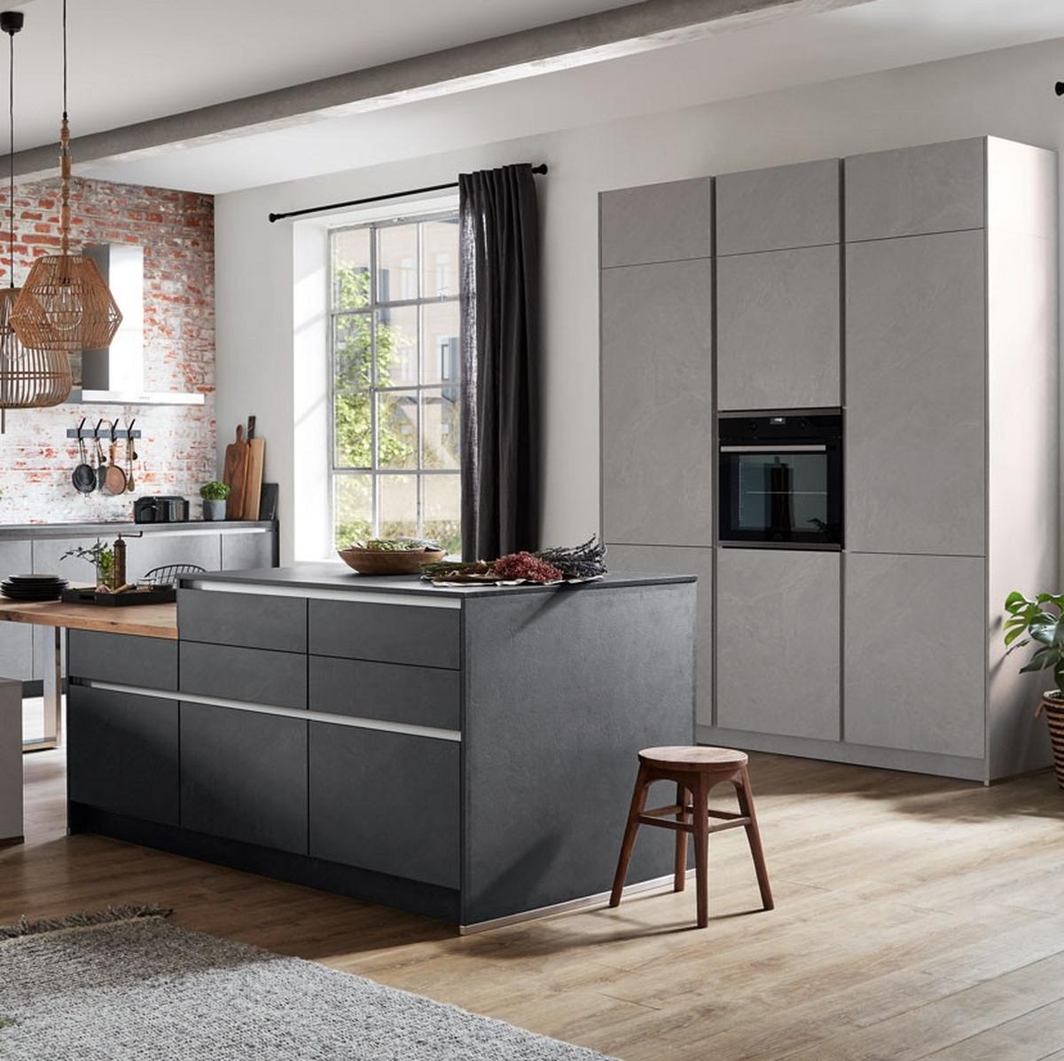 Einbauküche Ston Frei Planbar Modern, Grifflos - Eichefarben/Anthrazit, MODERN, Holzwerkstoff - Vertico