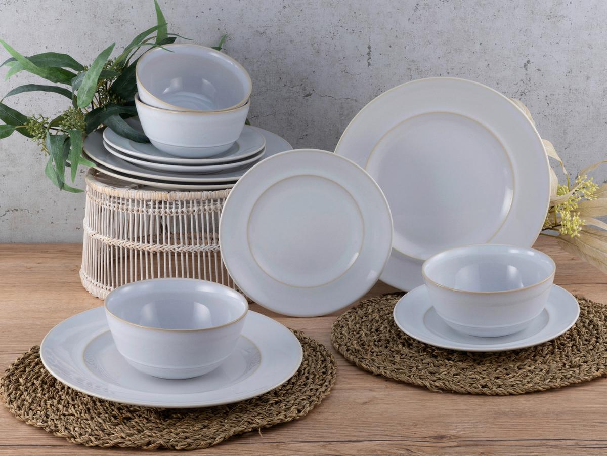 Kombiservice Keramik 4 Personen Geschirr Set Weiß - Weiß, Basics, Keramik - Creatable