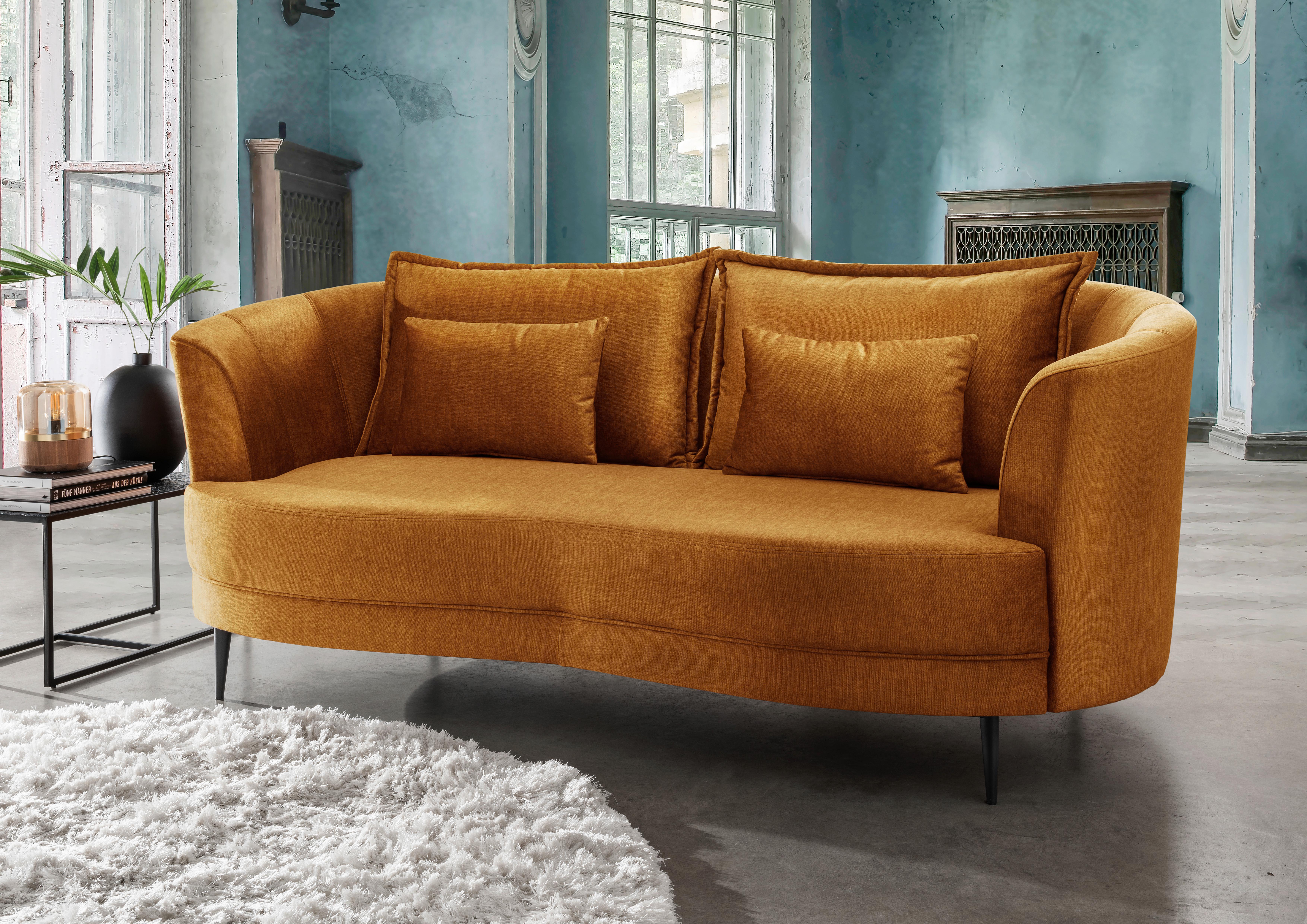 3-Sitzer-Sofa Pistaccio Gelb Velours, Rücken Echt B: 209 cm - Gelb/Schwarz, MODERN, Textil (209/85/101cm) - Livetastic