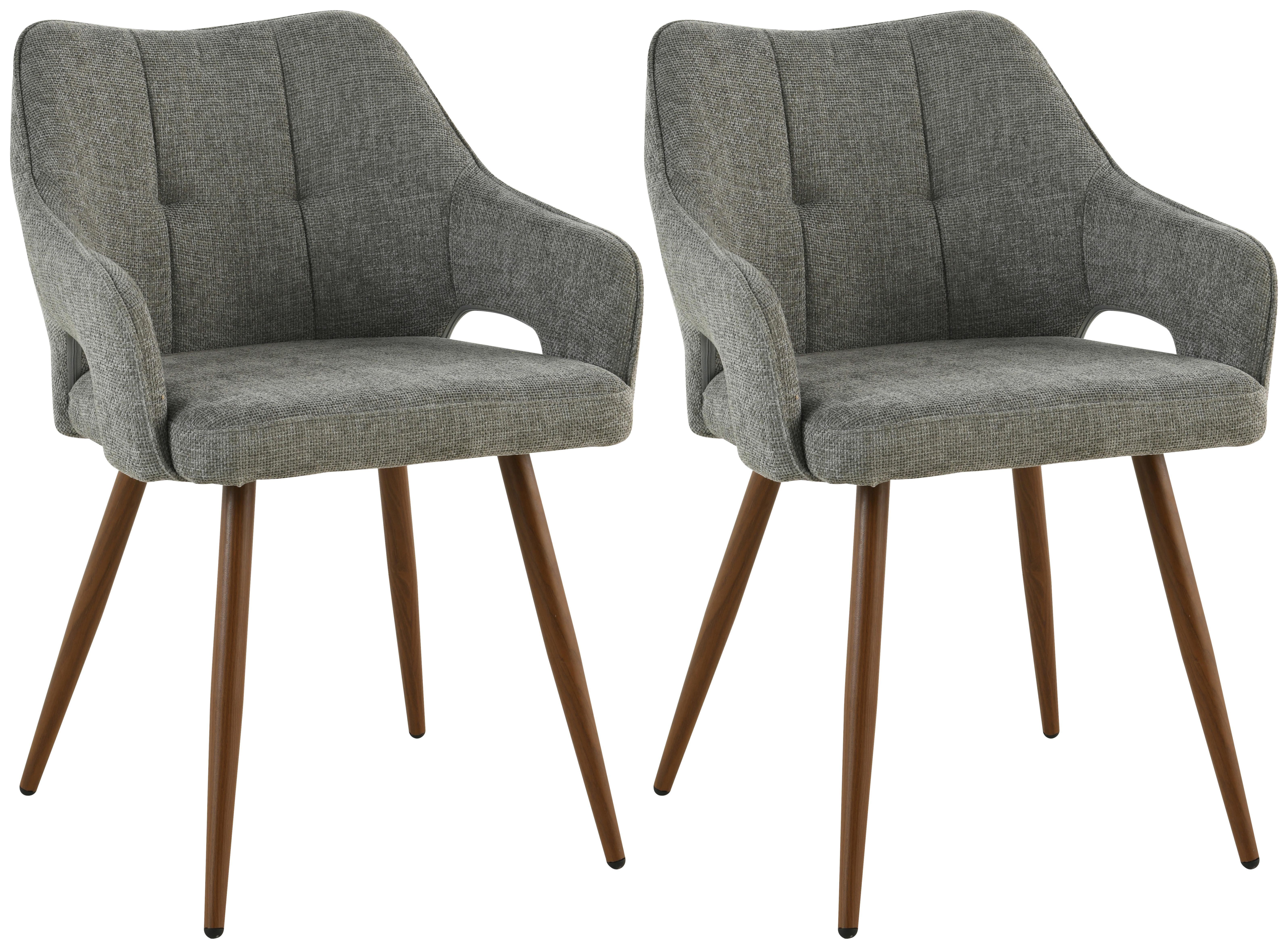 Armlehnstuhl-Set Jamie - Walnussfarben/Grau, LIFESTYLE, Holz/Textil (55/80/60cm) - MID.YOU