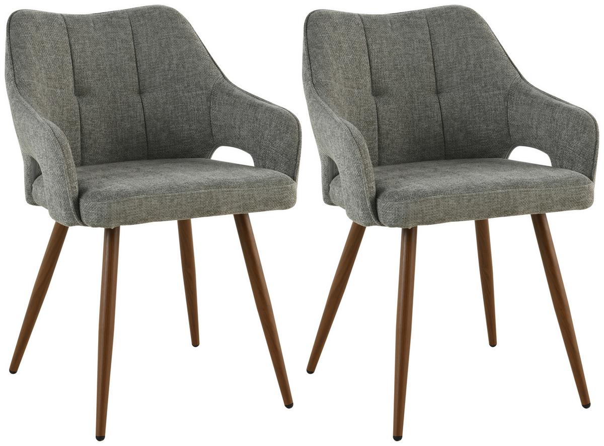 Armlehnstuhl-set Jamie - Walnussfarben/Grau, LIFESTYLE, Holz/Textil (55/80/60cm) - MID.YOU