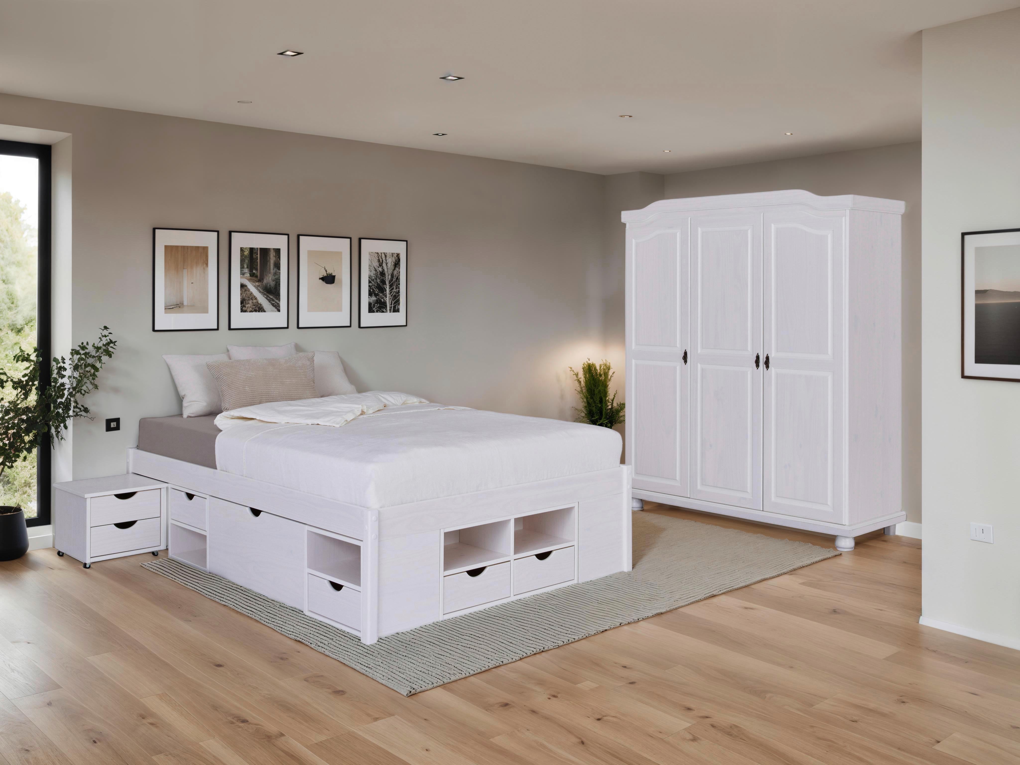 EINZELZIMMER Bastian Weiß 3-teilig - Weiß/Naturfarben, MODERN, Holz - MID.YOU